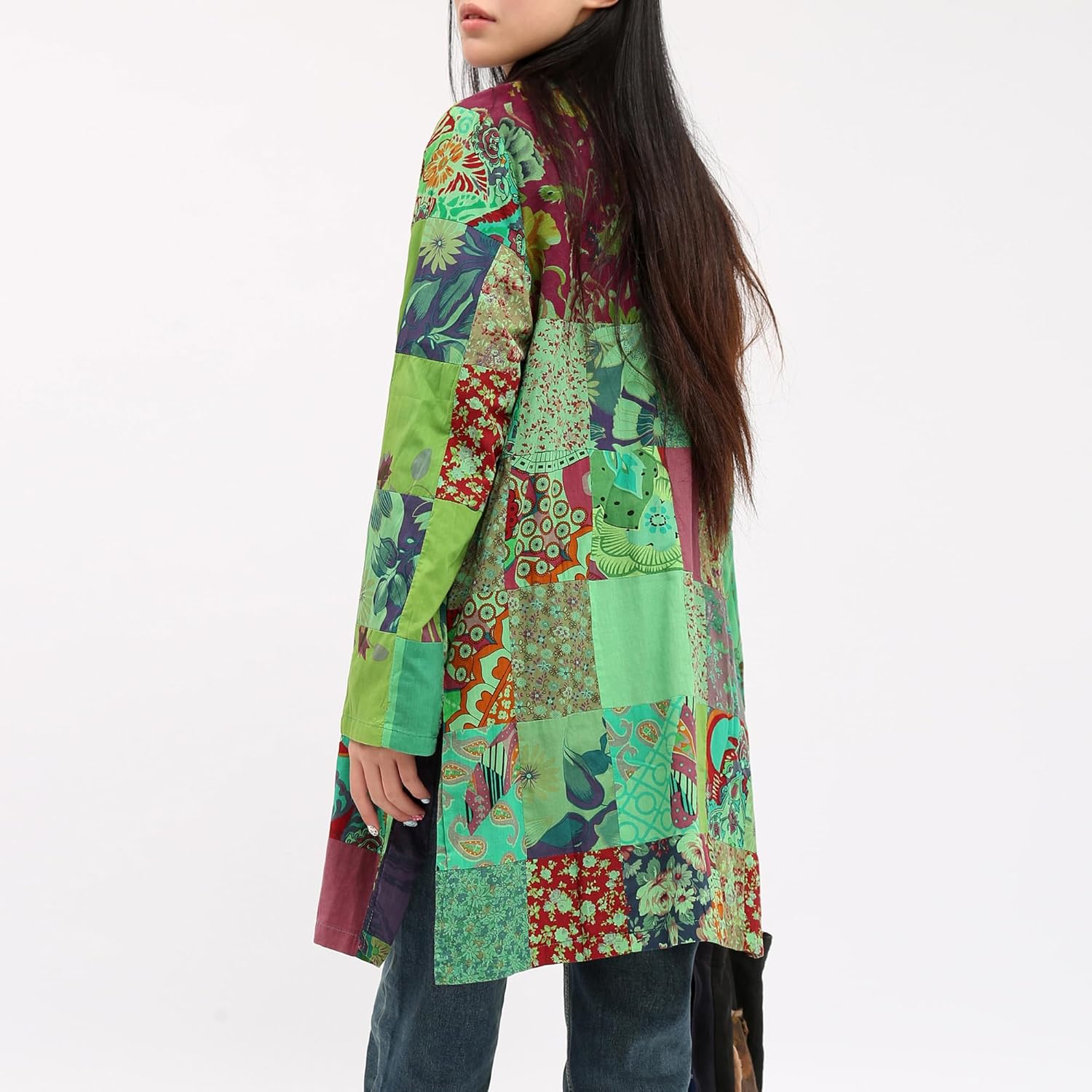 Women's Patchwork Jacket Boho Floral Lightweight Spring Fall Coat Artistic Vintage Bohemian Outerwear Women's Patchwork Jacket Boho Floral Lightweight Spring Fall Coat Artistic Vintage Bohemian Outerwear