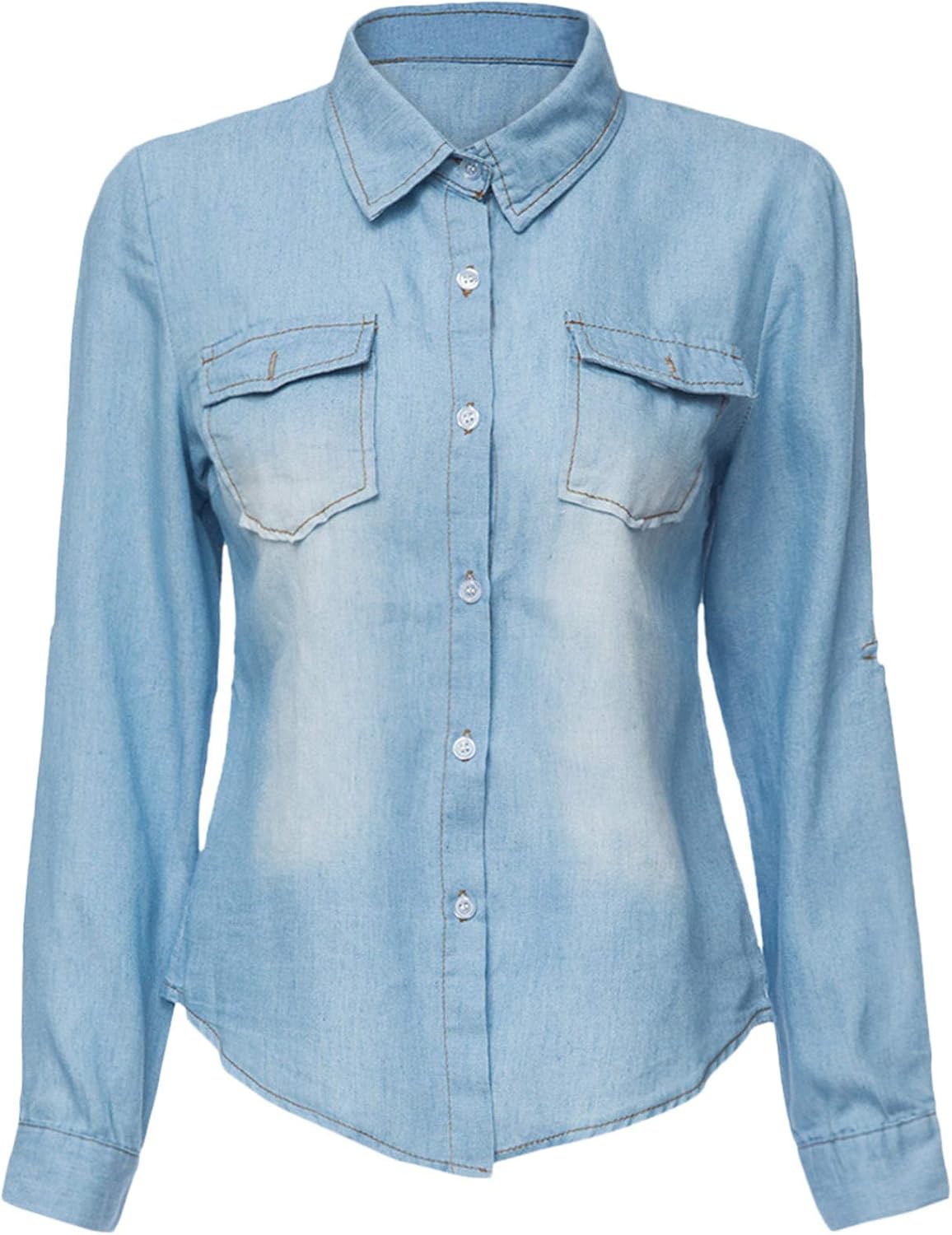 Women's Button Down Shirt Long Sleeve Tunic Top Ladies Classic Vintage Long Sleeve Button Shirt