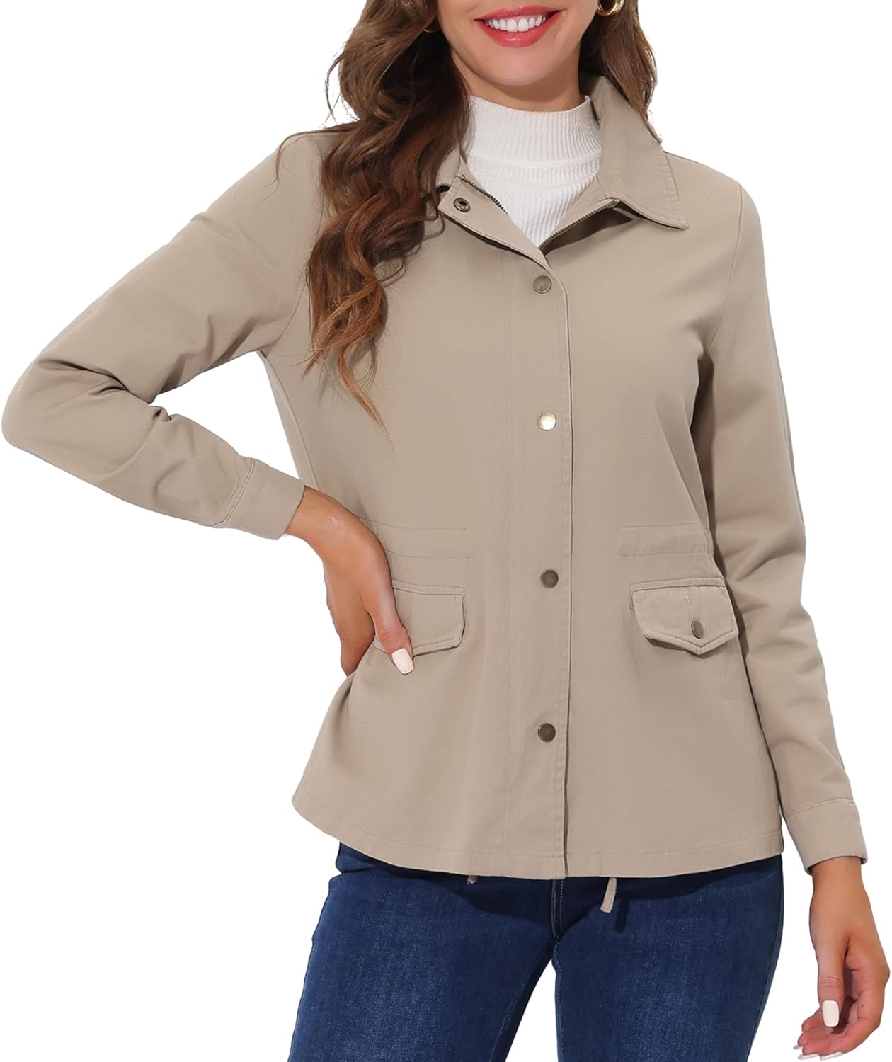 Women's Utility Jacket Zip Up Drawstring Waist Snap Buttons Lightweight Anorak Jackets with Pockets Women's Utility Jacket Zip Up Drawstring Waist Snap Buttons Lightweight Anorak Jackets with Pockets