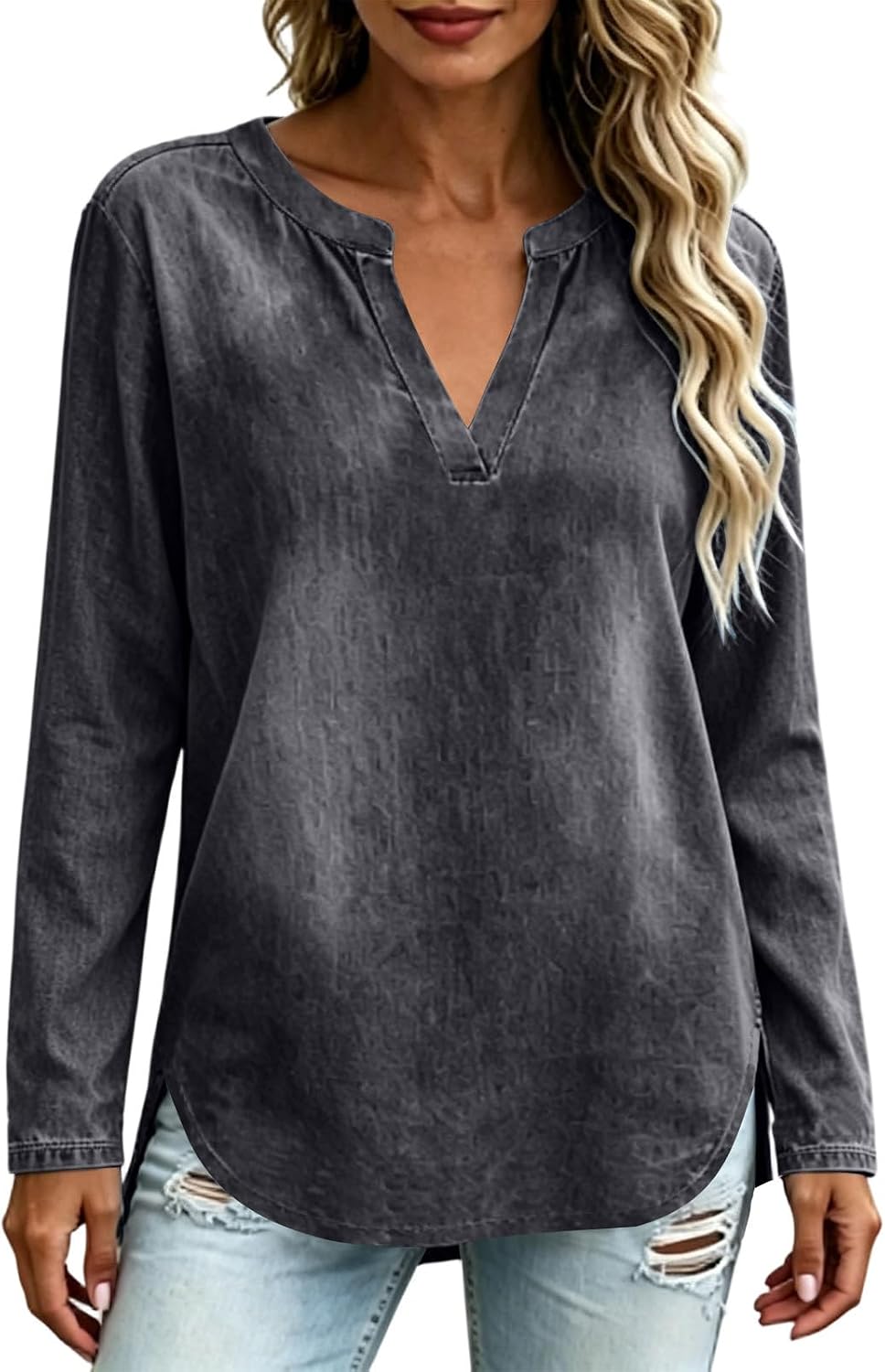 Tops for Women V Neck Long Sleeve Casual Shirt Blouse