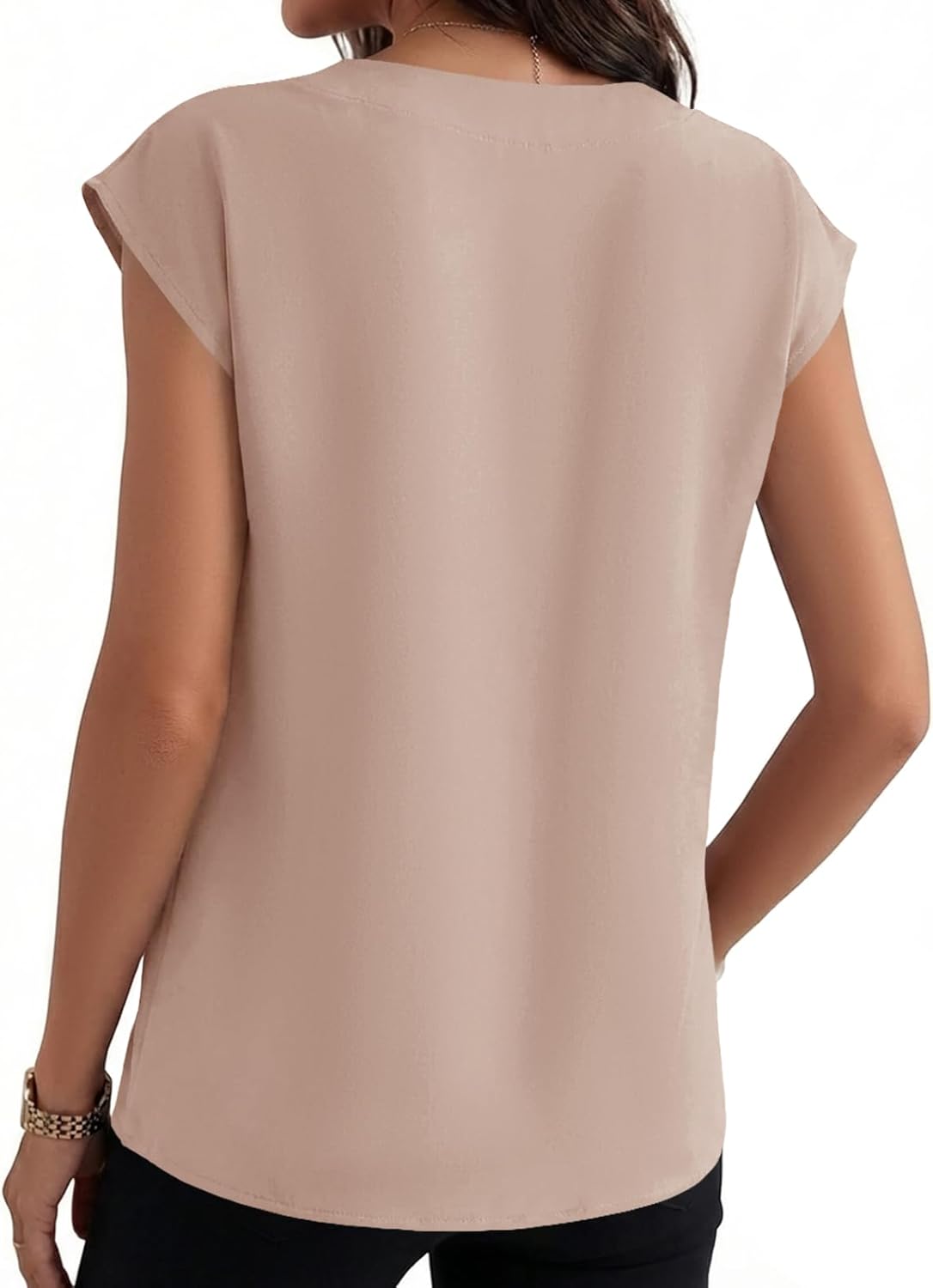 Women's V Neck Blouses Cap Sleeve Shirts Casual Loose Work Office Solid Tops Women's V Neck Blouses Cap Sleeve Shirts Casual Loose Work Office Solid Tops