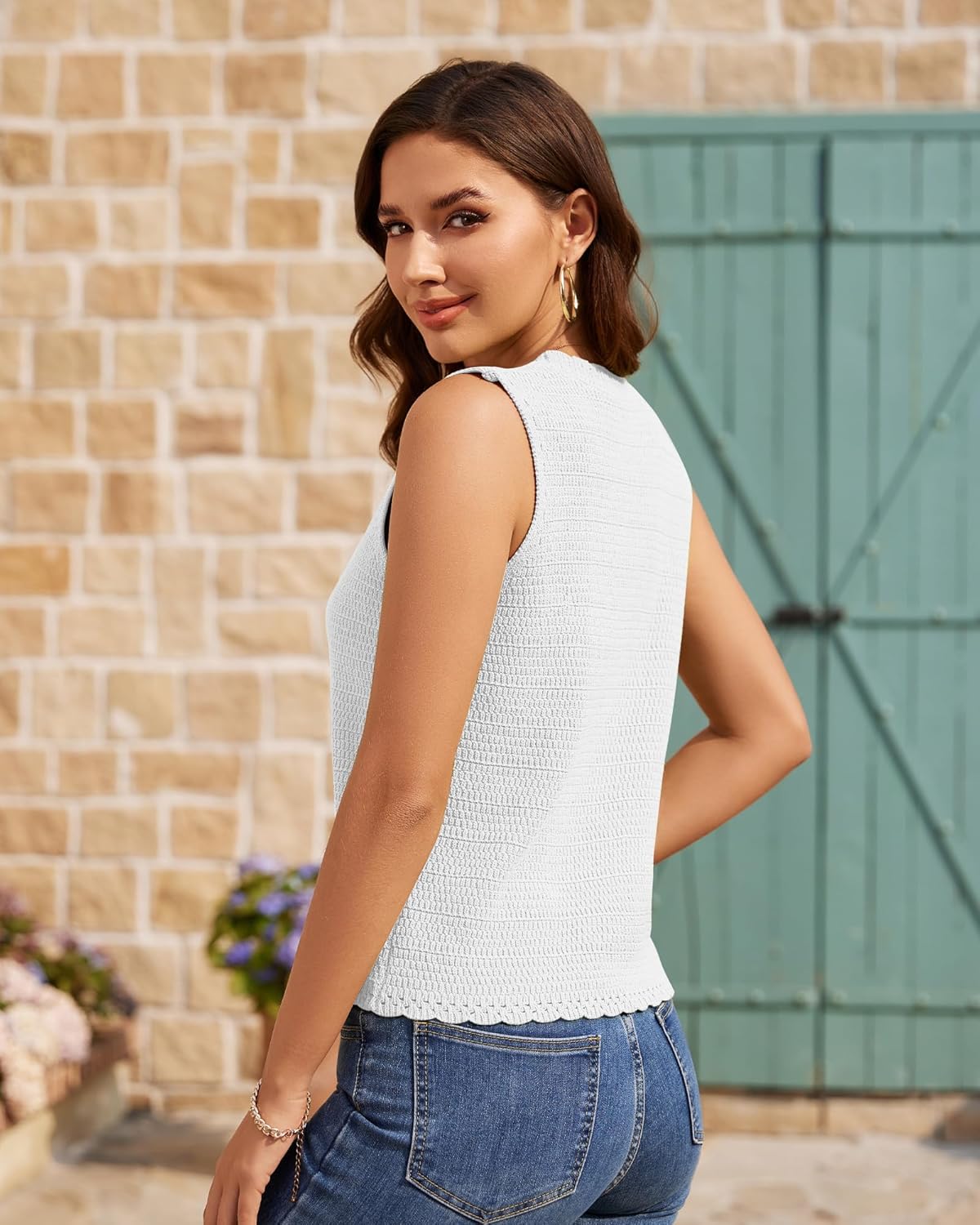Crochet Vest Tops for Women Sleeveless V Neck Sweater Vest Knit Button Down Tank Top Summer Beach Vacation Resort Wear Crochet Vest Tops for Women Sleeveless V Neck Sweater Vest Knit Button Down Tank Top Summer Beach Vacation Resort Wear