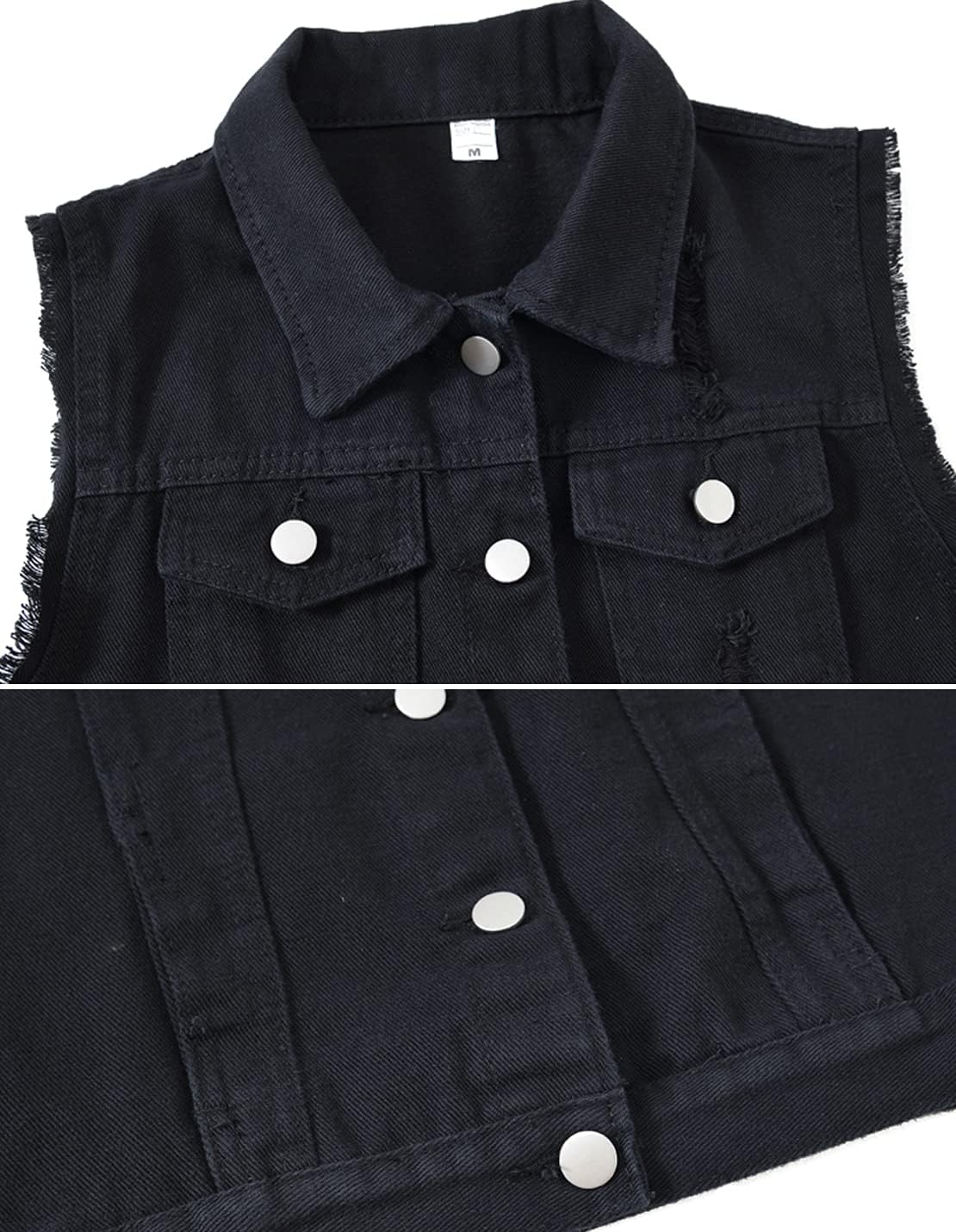 Women's Casual Waistcoat Frayed Sleeveless Ripped Jacket Vest with Pockets