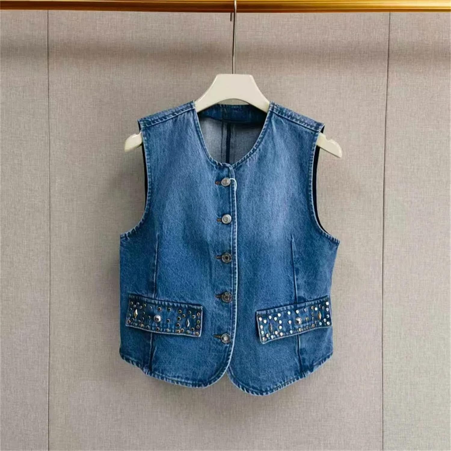 Women Pocket Vest Sleeveless Jean Jacket Streetwear Outerwear Women Pocket Vest Sleeveless Jean Jacket Streetwear Outerwear