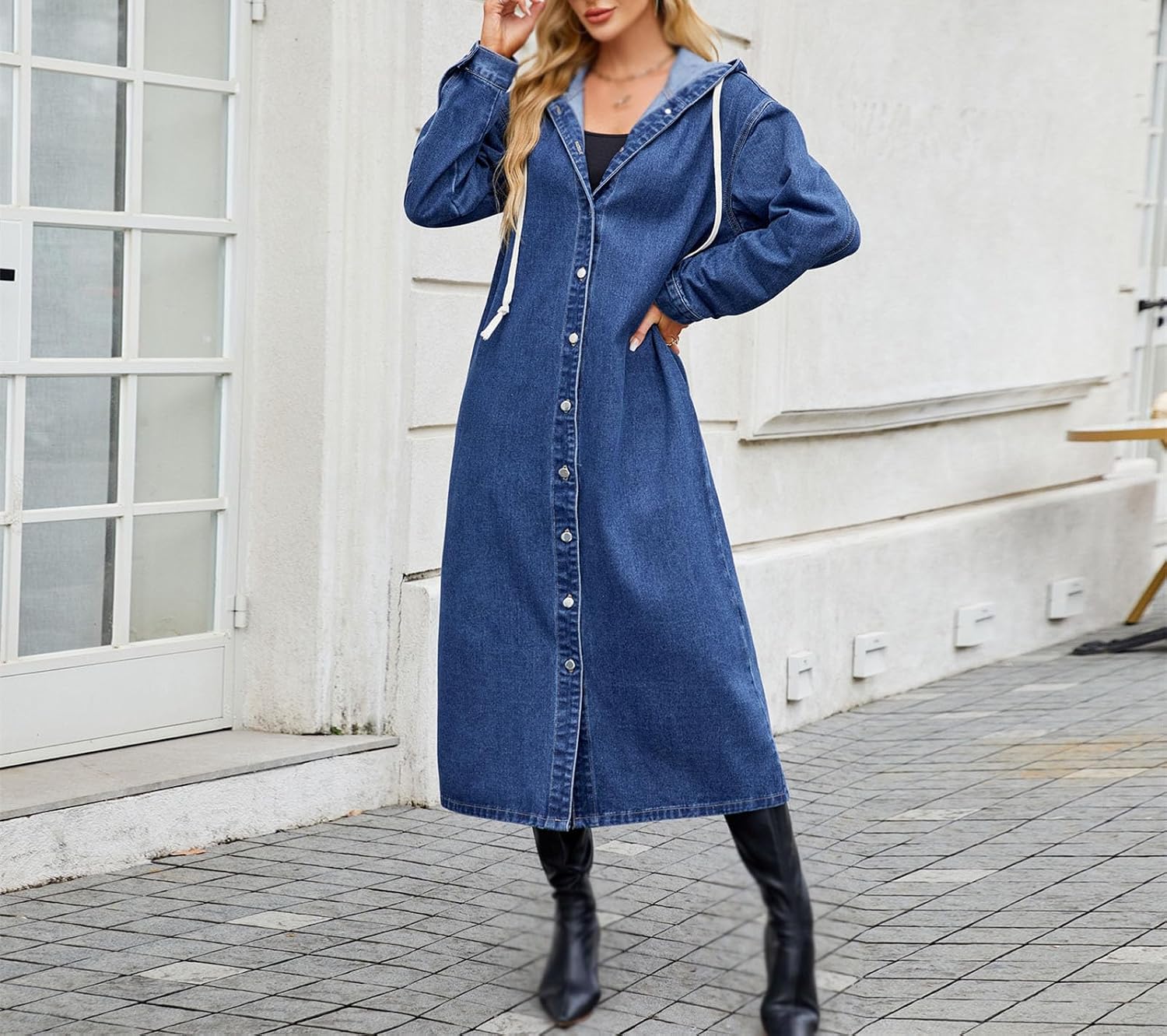 Women's Long Hooded Jacket Long Sleeve Button Down Jean Jacket Boyfriend Casual Streetwear Outerwear Women's Long Hooded Jacket Long Sleeve Button Down Jean Jacket Boyfriend Casual Streetwear Outerwear