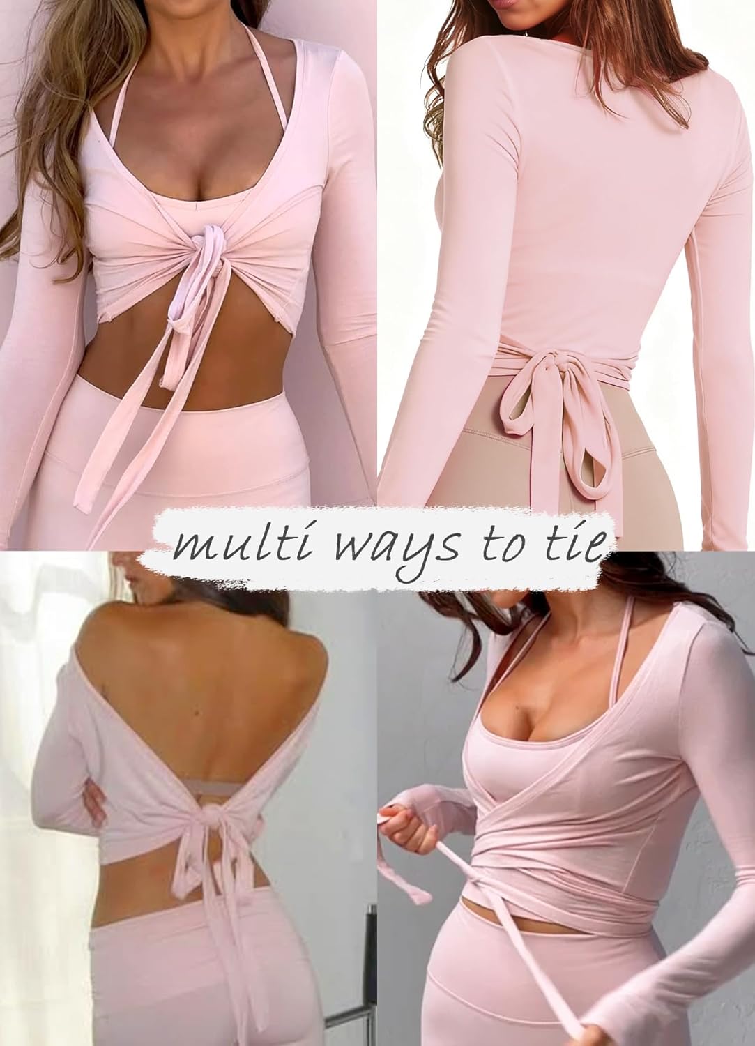 Women Long Sleeve Ballet Pilates Yoga Wrap Tie Front Tops Workout Gym Shirts Cardigan Women Long Sleeve Ballet Pilates Yoga Wrap Tie Front Tops Workout Gym Shirts Cardigan