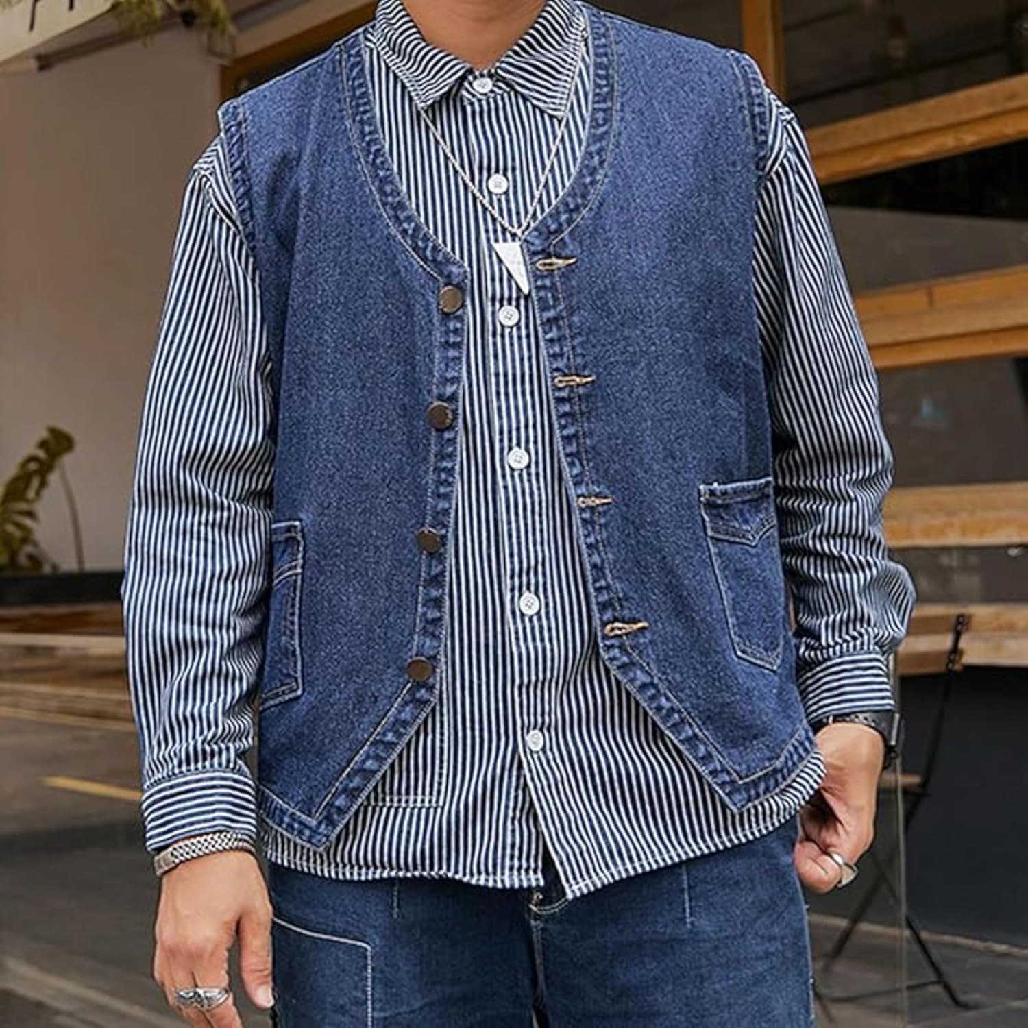 Men's Casual Vest Double Pocket Sleeveless Jean Men Jacket Big &Tall Outdoor Work Vests Men's Casual Vest Double Pocket Sleeveless Jean Men Jacket Big &Tall Outdoor Work Vests