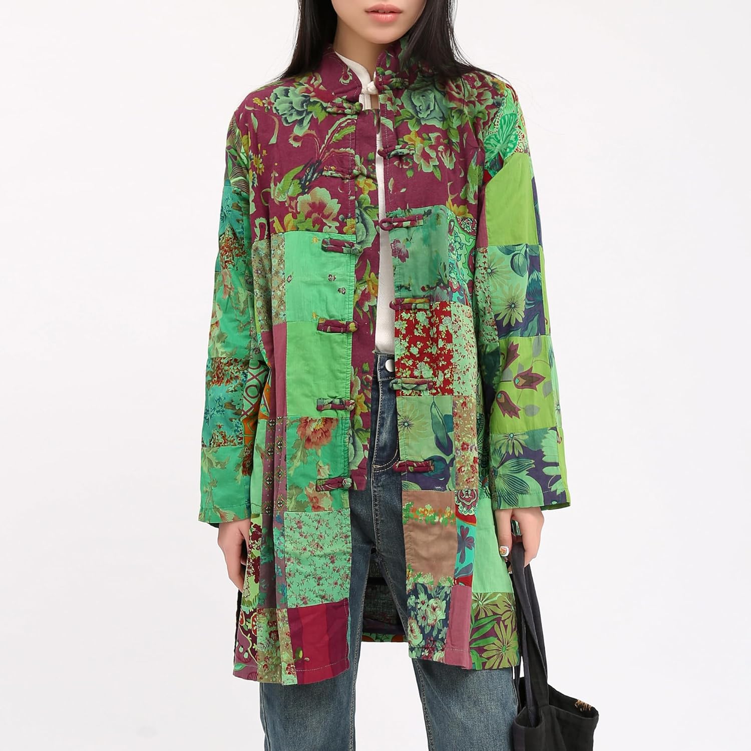 Women's Patchwork Jacket Boho Floral Lightweight Spring Fall Coat Artistic Vintage Bohemian Outerwear Women's Patchwork Jacket Boho Floral Lightweight Spring Fall Coat Artistic Vintage Bohemian Outerwear