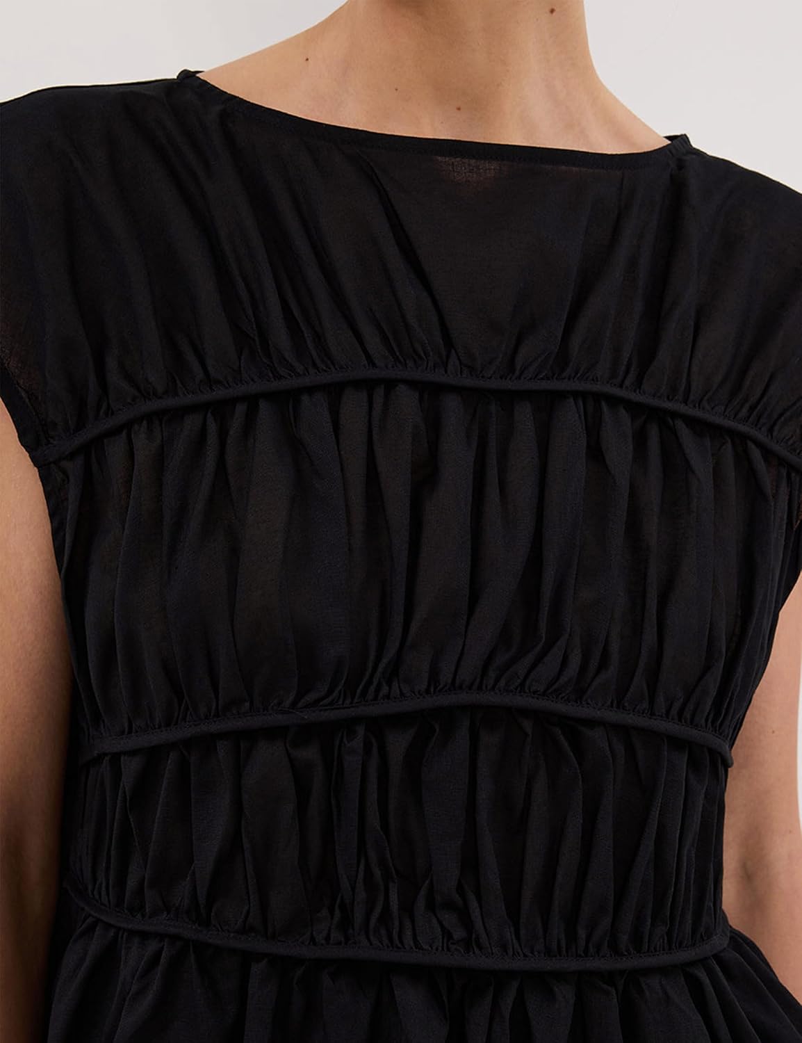Women's Casual Tiered Shirred Tank Top Crew Neck Cap Sleeve Pleated Flared Hem Babydoll Tee Shirt Blouse Tops