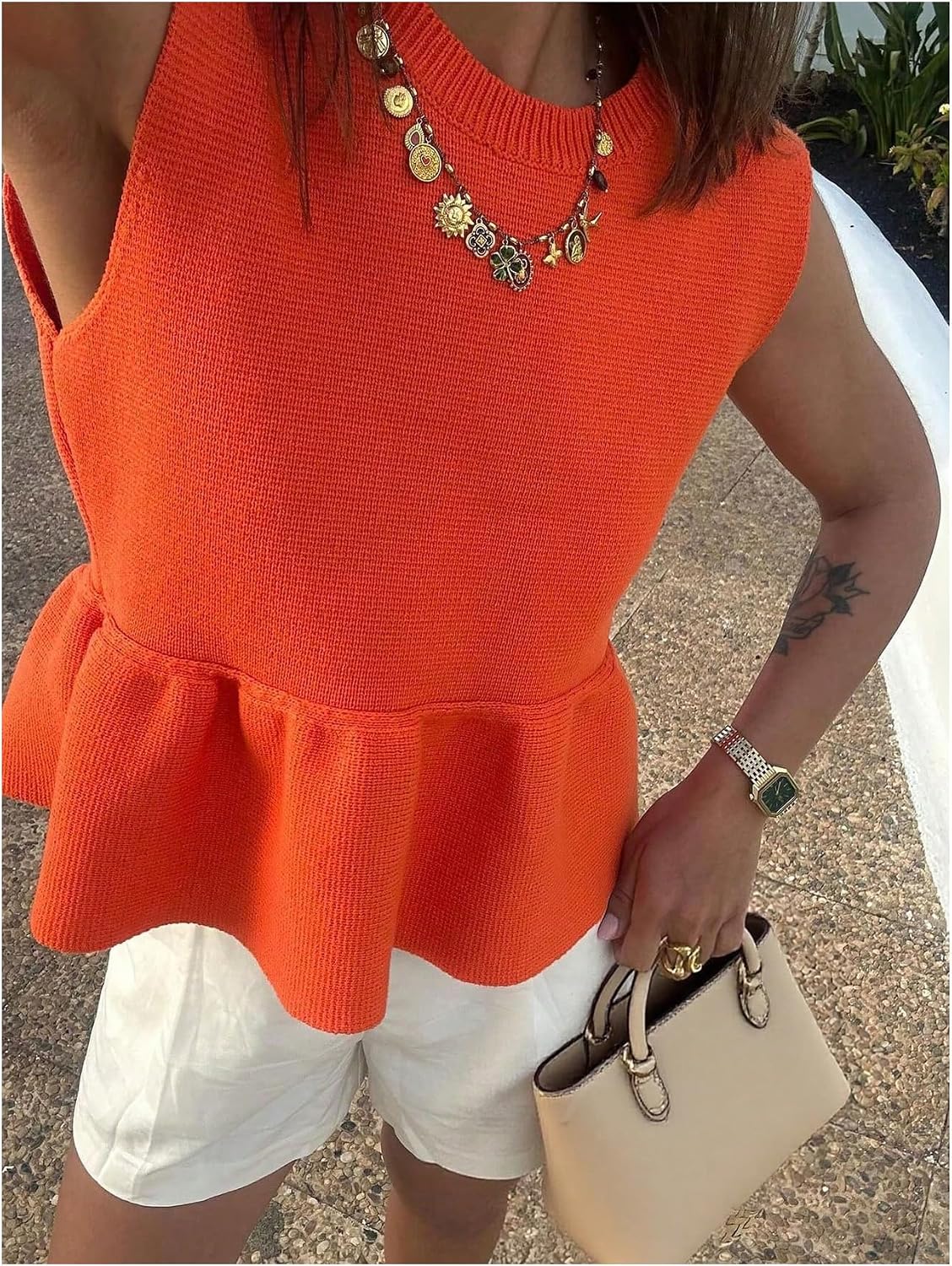 Women's Ruffle Peplum Sweater Tank Top Sleeveless Knit Babydoll Top Sweater Vest Jumper Women's Ruffle Peplum Sweater Tank Top Sleeveless Knit Babydoll Top Sweater Vest Jumper
