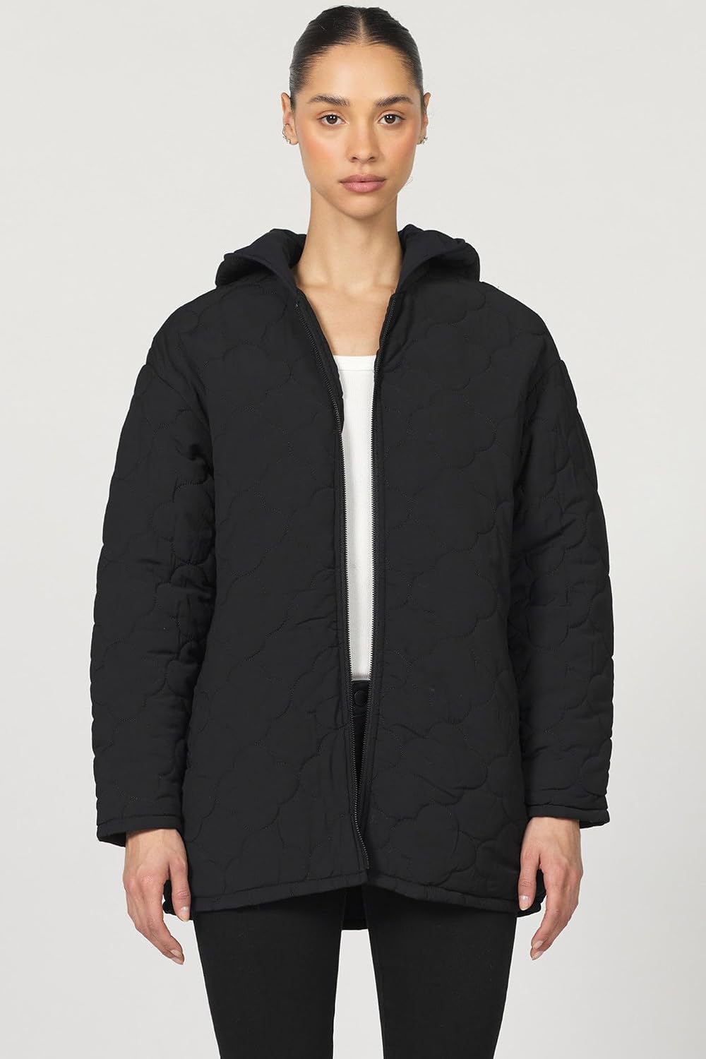 Liv Long Jacket Women 's Quilted Zip Front Hoodie Coat Liv Long Jacket Women 's Quilted Zip Front Hoodie Coat