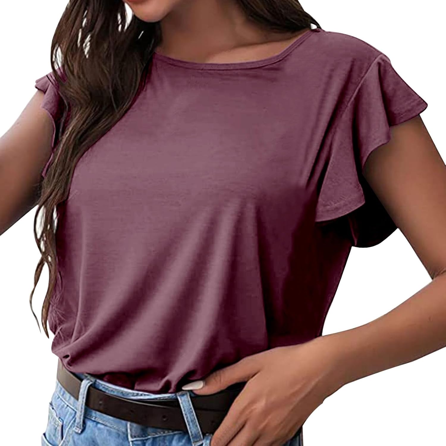 Summer Tops for Women Dressy Casual Ruffle Short Sleeve Work Shirt Spring Trendy Ruched Business Blouses Summer Tops for Women Dressy Casual Ruffle Short Sleeve Work Shirt Spring Trendy Ruched Business Blouses