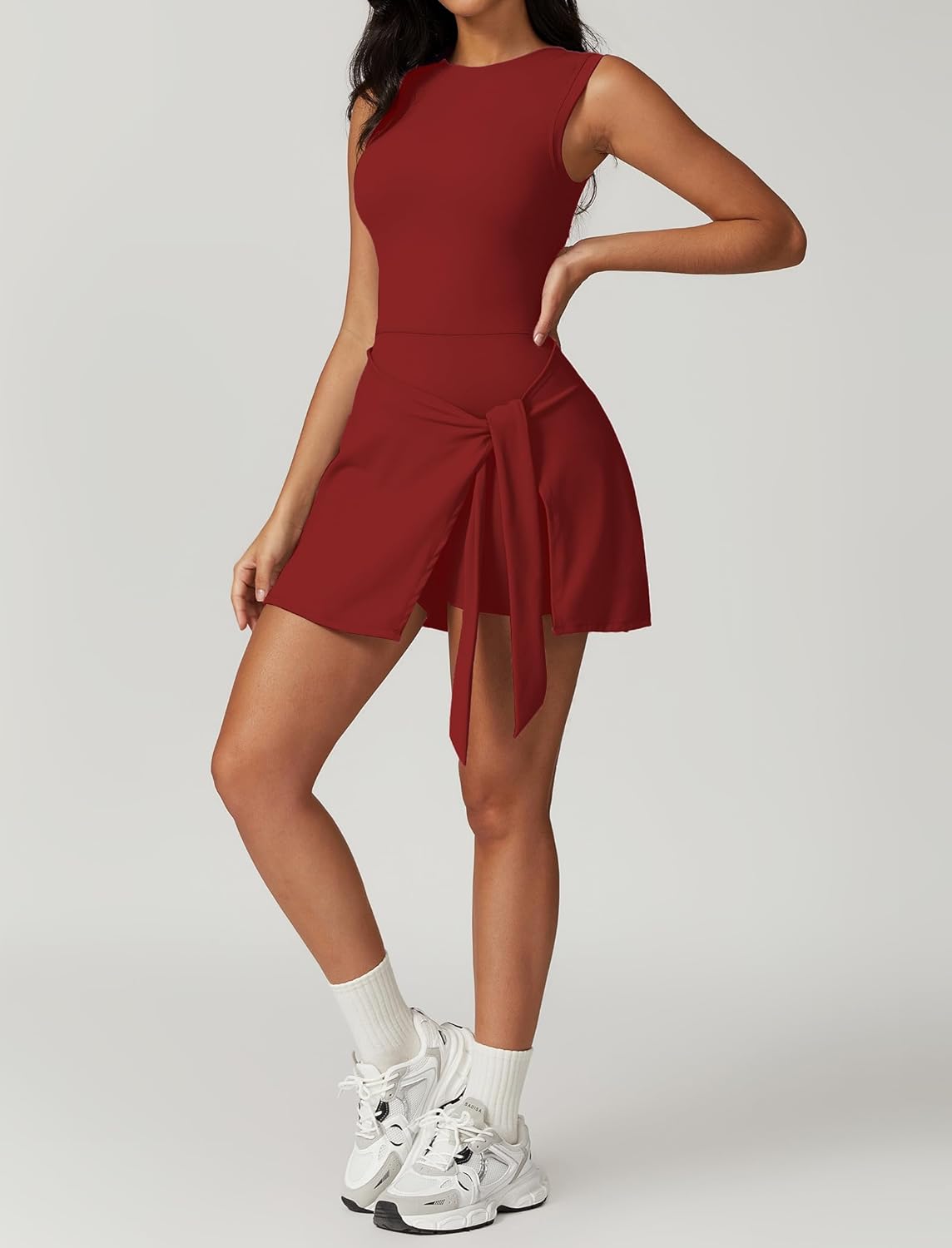 Womens High Neck Tennis Dress Sleeveless Wrap Skirt Built in Shorts Golf Athletic Dress Workout Rompers Womens High Neck Tennis Dress Sleeveless Wrap Skirt Built in Shorts Golf Athletic Dress Workout Rompers
