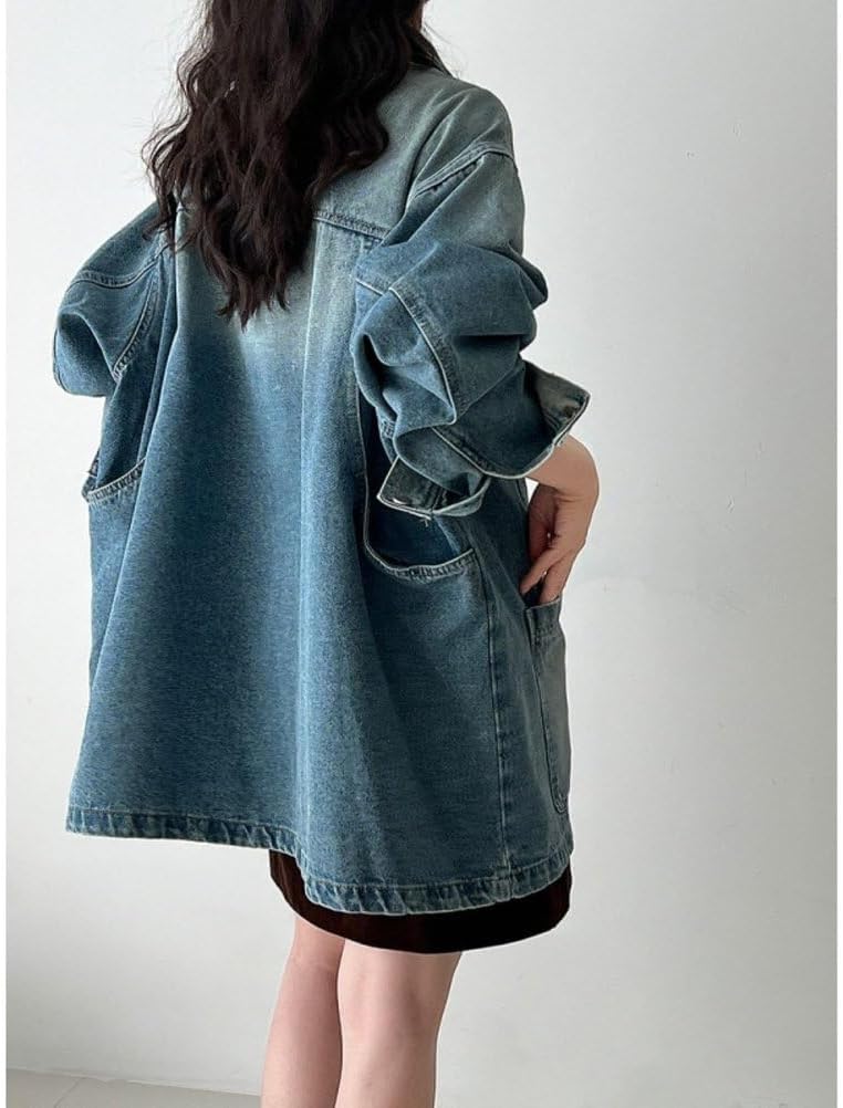 Button Up Jacket for Women Patchwork Lapel Mid Long Motorcycle Coat Button Up Jacket for Women Patchwork Lapel Mid Long Motorcycle Coat