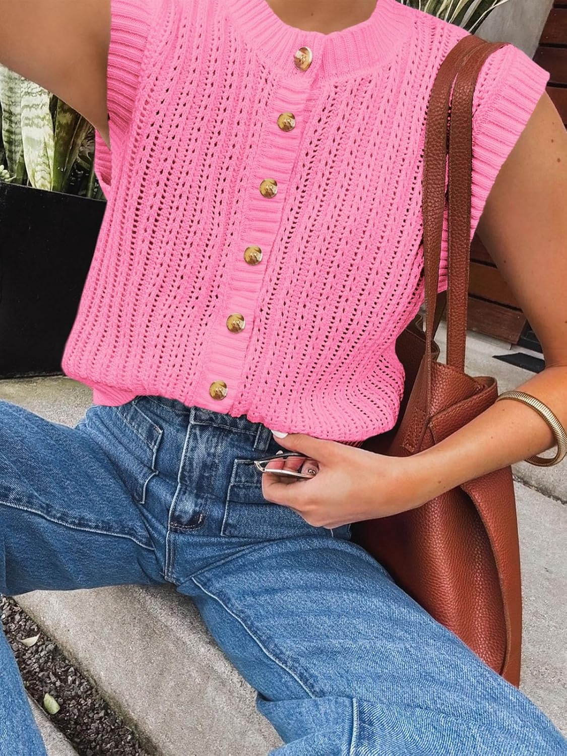 Womens Sleeveless Sweater Vest Button Down Crochet Cardigan Summer Knit Tank Top Trendy Going Out Tops Womens Sleeveless Sweater Vest Button Down Crochet Cardigan Summer Knit Tank Top Trendy Going Out Tops