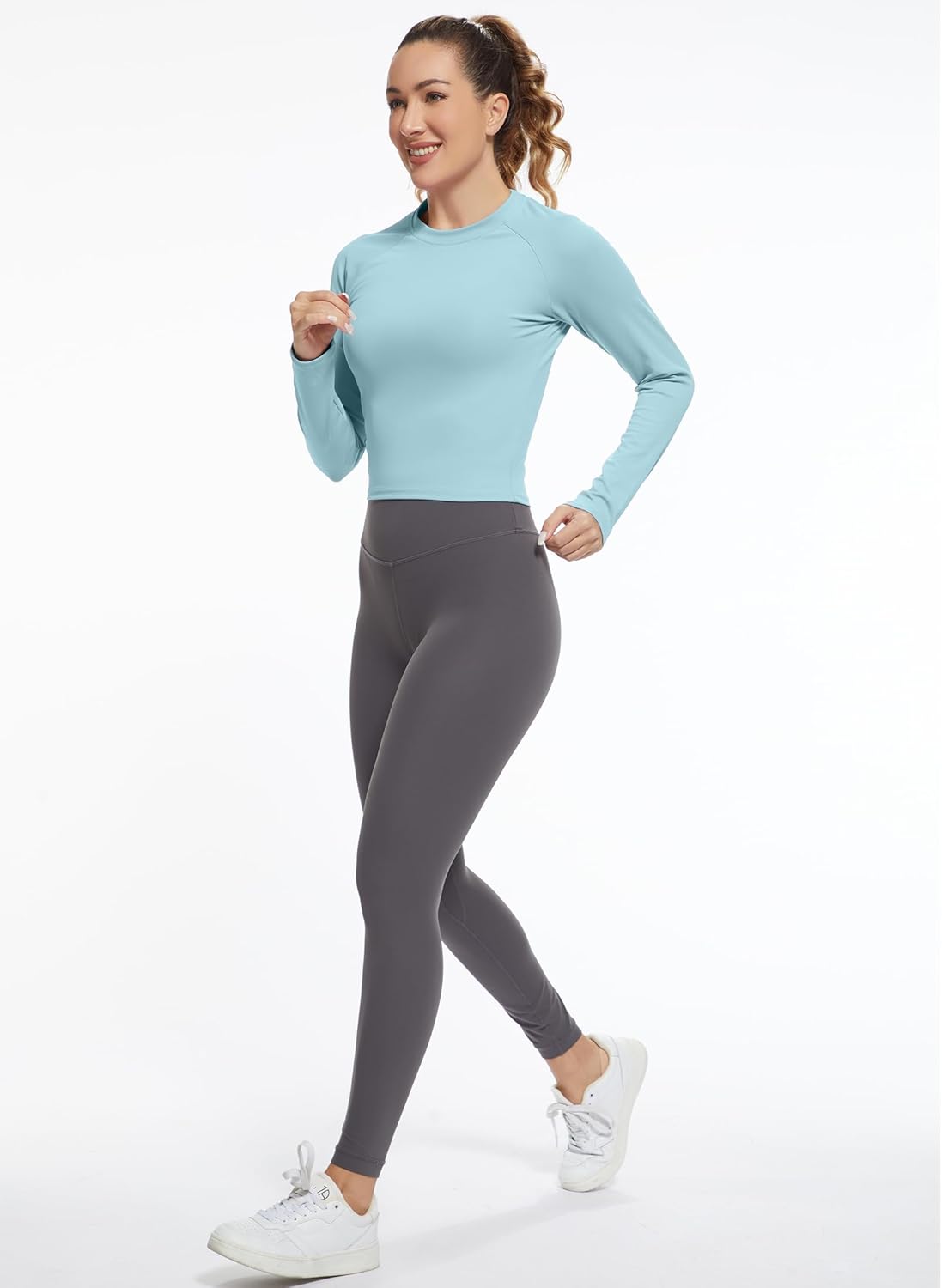 Womens Long Sleeve Crop Workout Tops Yoga Cropped Top Gym Shirts Athletic Clothes Slim Fit Womens Long Sleeve Crop Workout Tops Yoga Cropped Top Gym Shirts Athletic Clothes Slim Fit