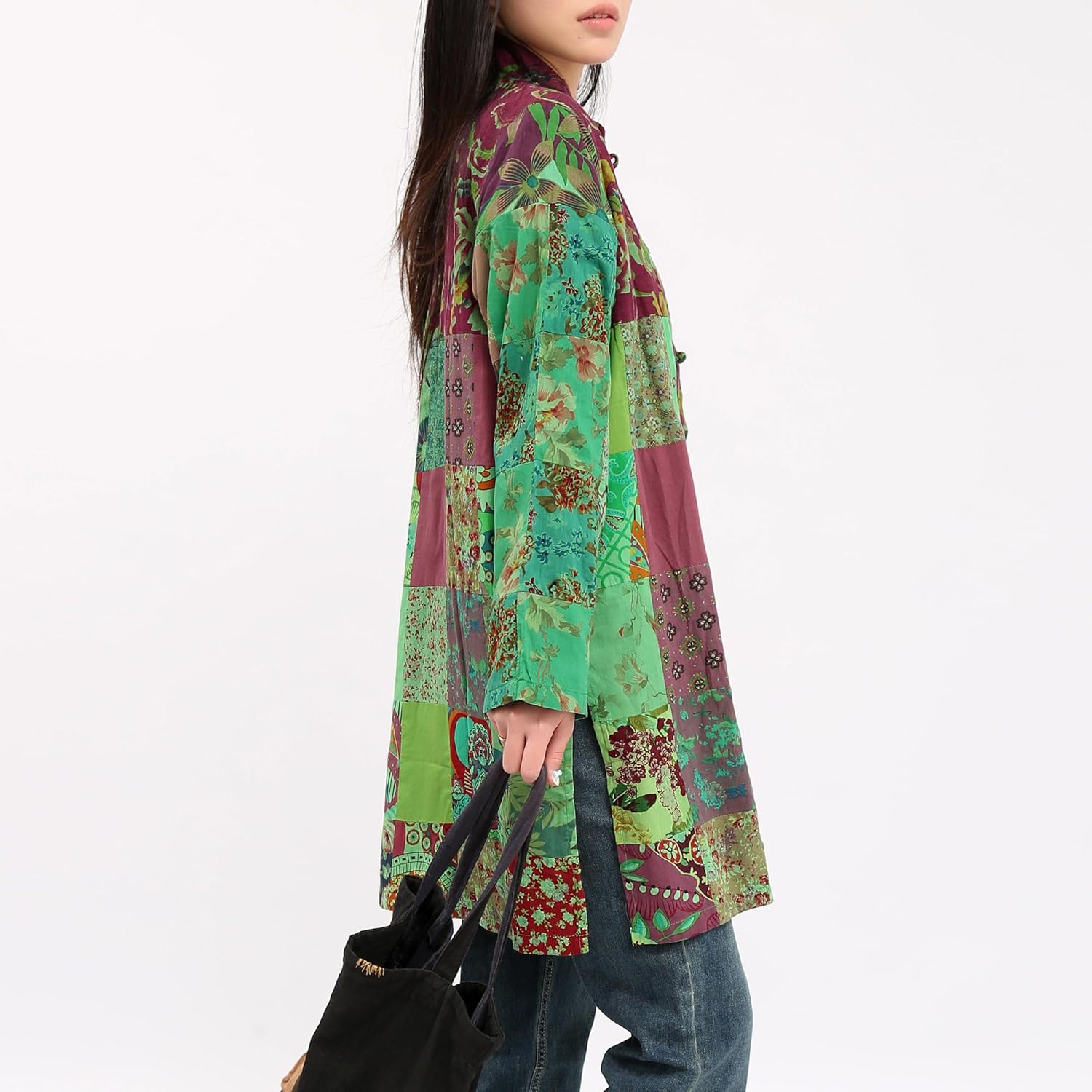 Women's Patchwork Jacket Boho Floral Lightweight Spring Fall Coat Artistic Vintage Bohemian Outerwear Women's Patchwork Jacket Boho Floral Lightweight Spring Fall Coat Artistic Vintage Bohemian Outerwear