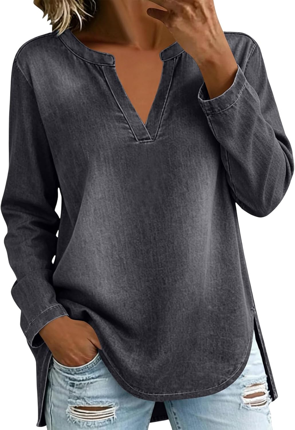 Tops for Women V Neck Long Sleeve Casual Shirt Blouse