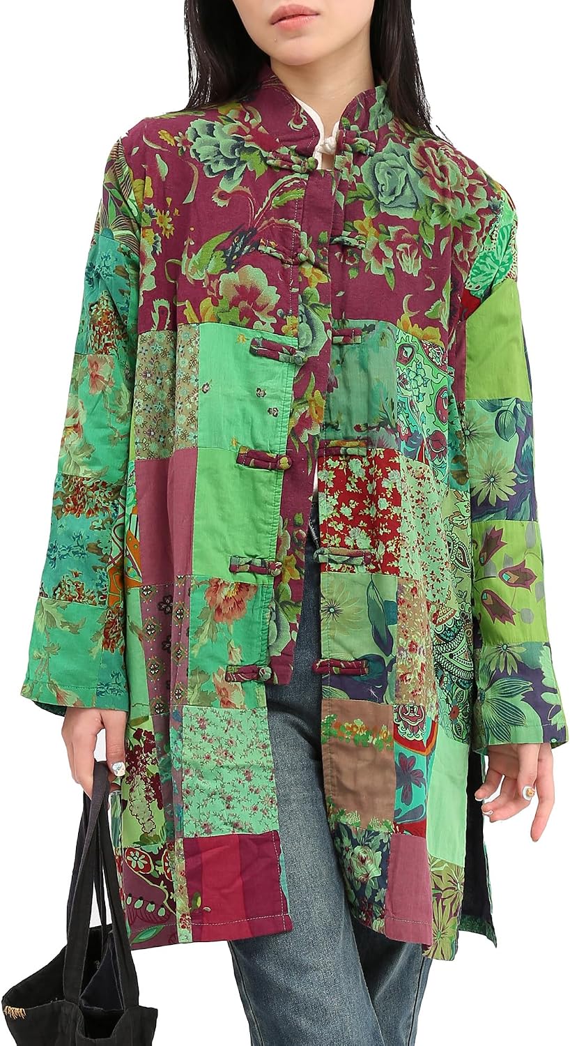 Women's Patchwork Jacket Boho Floral Lightweight Spring Fall Coat Artistic Vintage Bohemian Outerwear Women's Patchwork Jacket Boho Floral Lightweight Spring Fall Coat Artistic Vintage Bohemian Outerwear