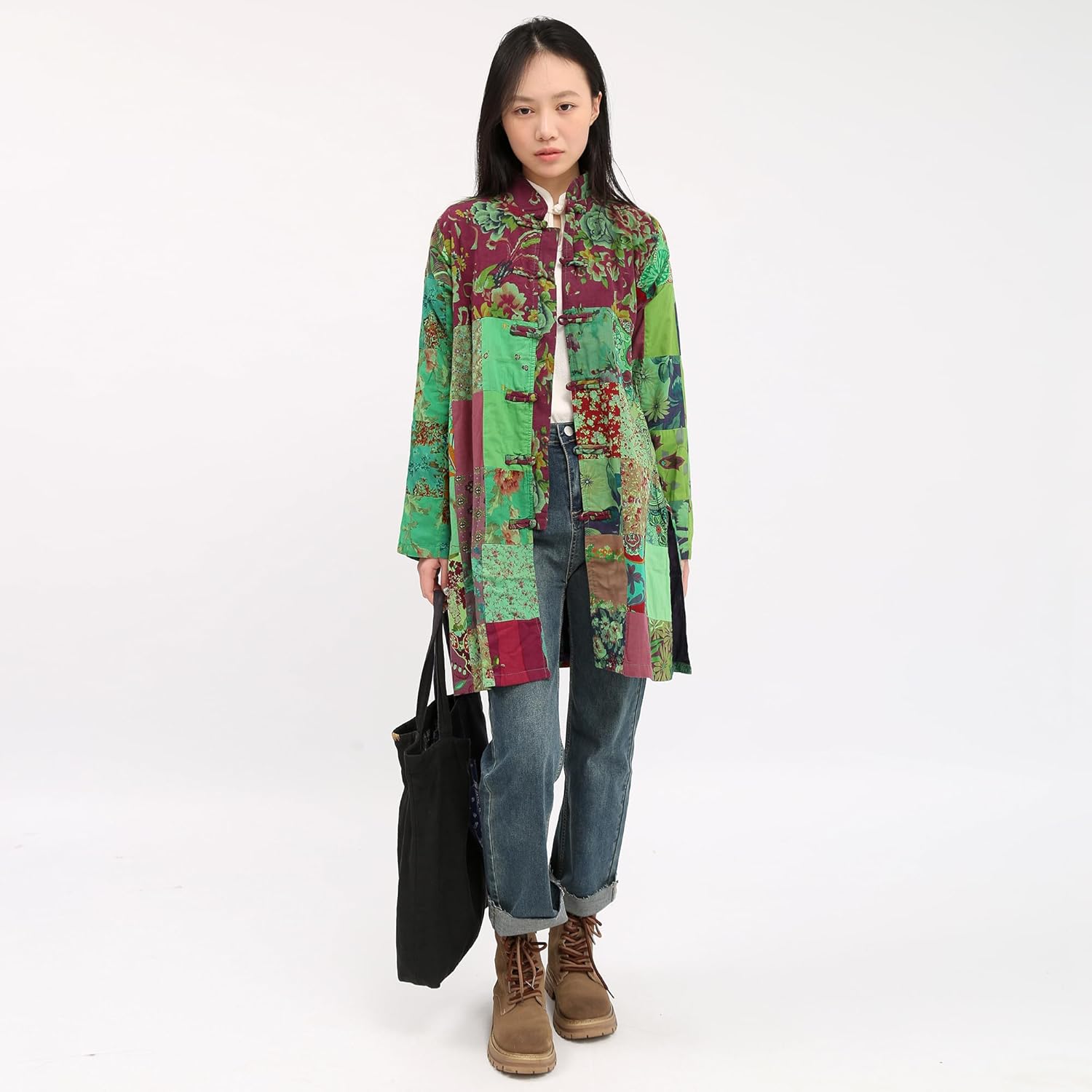Women's Patchwork Jacket Boho Floral Lightweight Spring Fall Coat Artistic Vintage Bohemian Outerwear Women's Patchwork Jacket Boho Floral Lightweight Spring Fall Coat Artistic Vintage Bohemian Outerwear