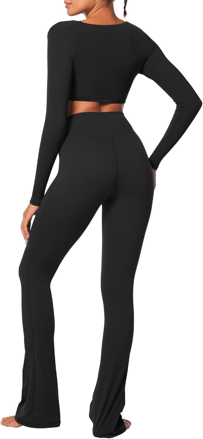 Women's Long Sleeve Crop Top Buttery Soft V Twist Workout Tee with Compression for Yoga Pilates Gym
