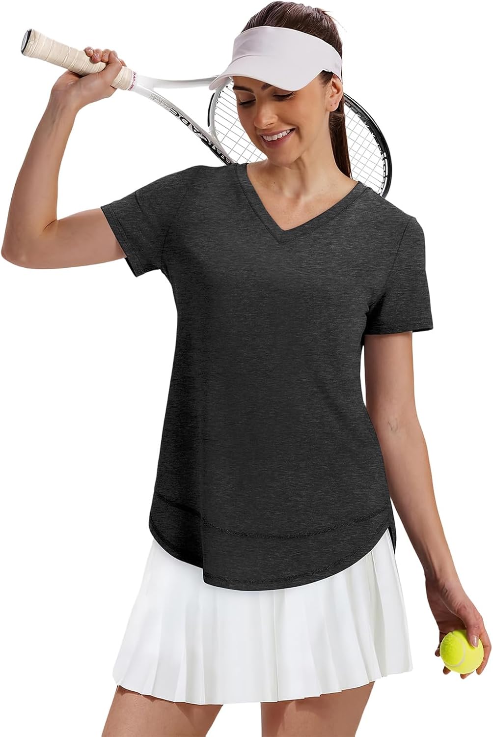 Womens Workout Tops Short Sleeve Shirts Sun Protection UPF Quick Dry Outfits for Hiking Running V Neck