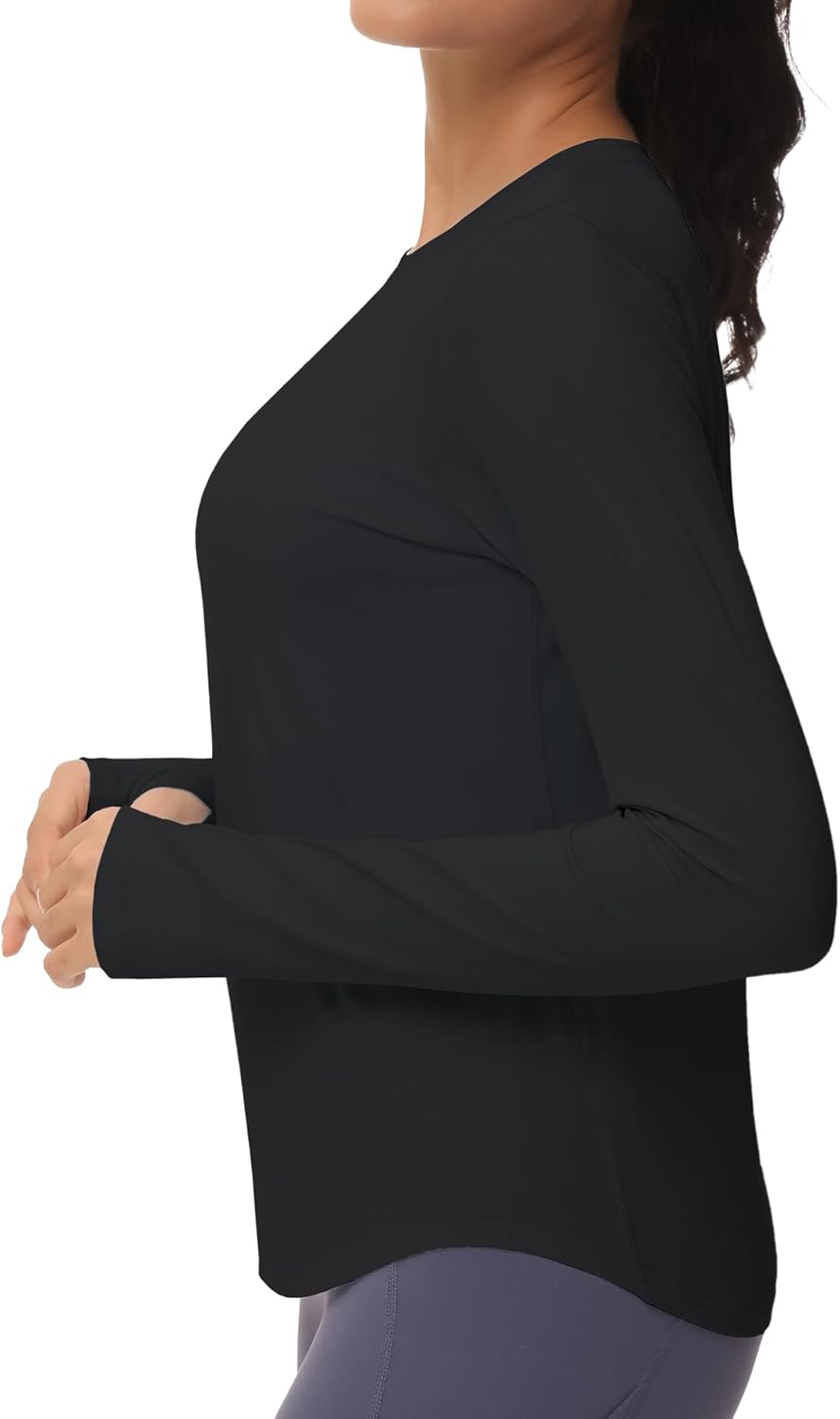 Women's Long Sleeve Workout Shirts Athletic Crewneck Hiking Tops with Thumb Hole