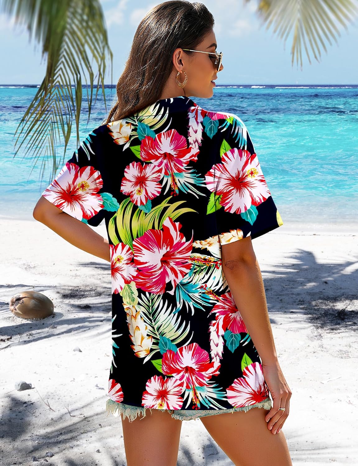 Women Hawaiian Shirt Quick Dry Breathable Soft Cool Summer Hawaii Shirts Floral Tropic Print V Neck Travel T-Shirt Women Hawaiian Shirt Quick Dry Breathable Soft Cool Summer Hawaii Shirts Floral Tropic Print V Neck Travel T-Shirt