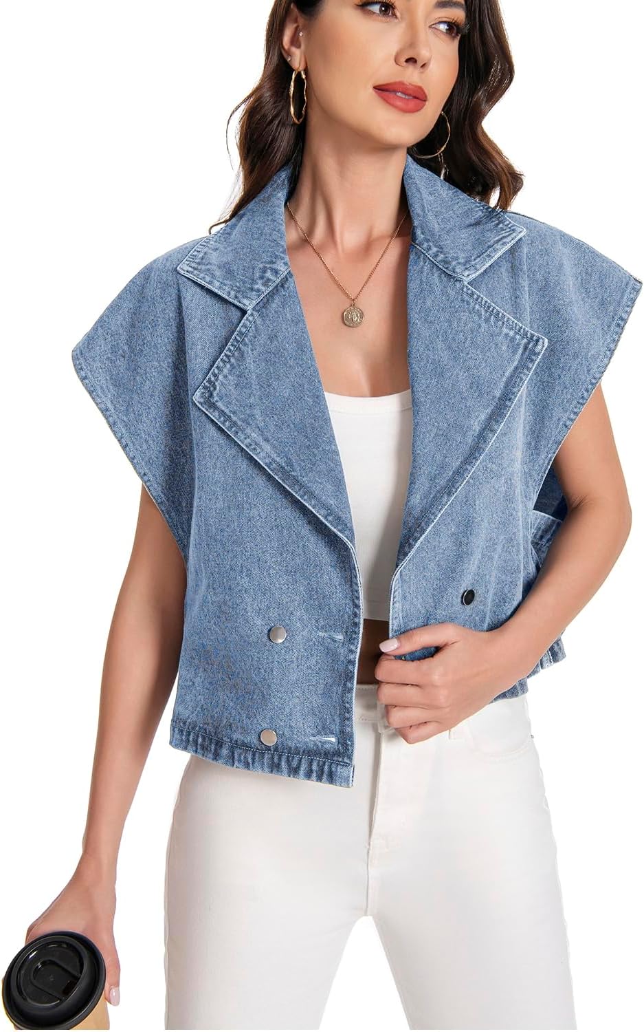 Women's Vest Jean Cropped Casual Lightweight Jacket Perfect for Spring Summer Outfits