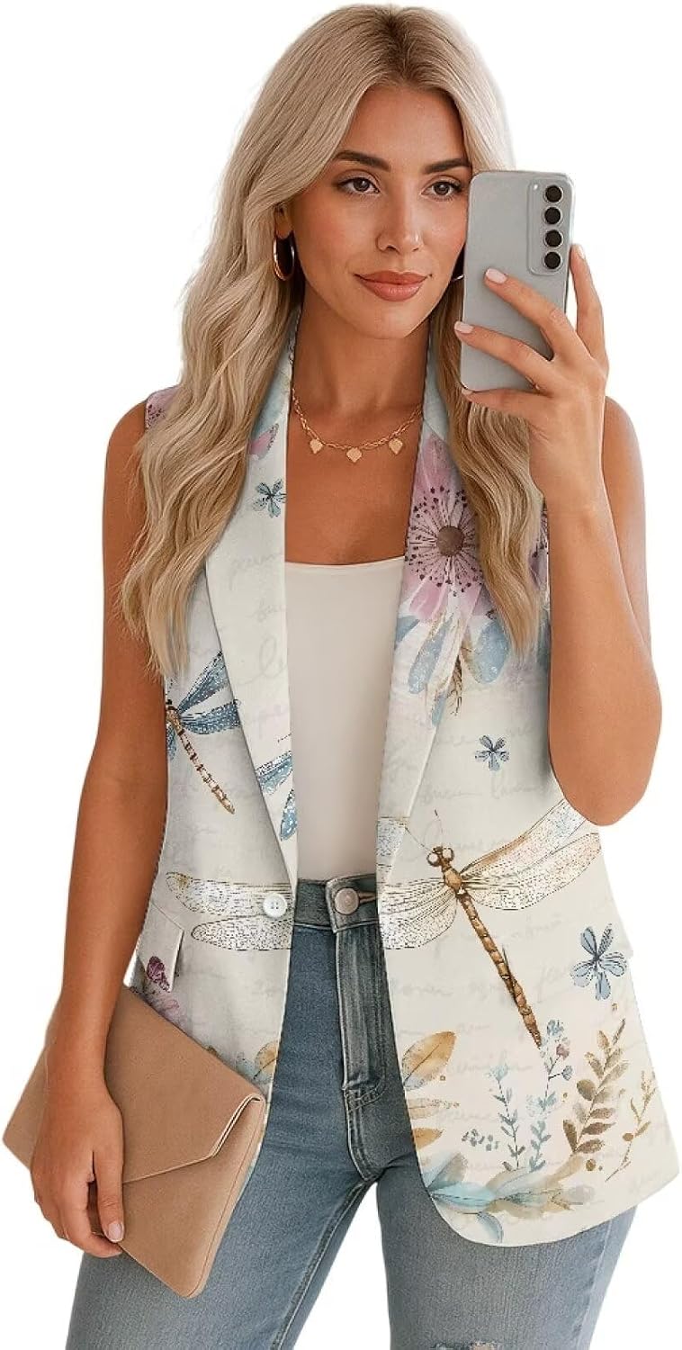 Womens Vest Blazer Sleeveless Vest for Ladies Work Lapel Collar Jacket Coat Casual Blazer Jackets Size S