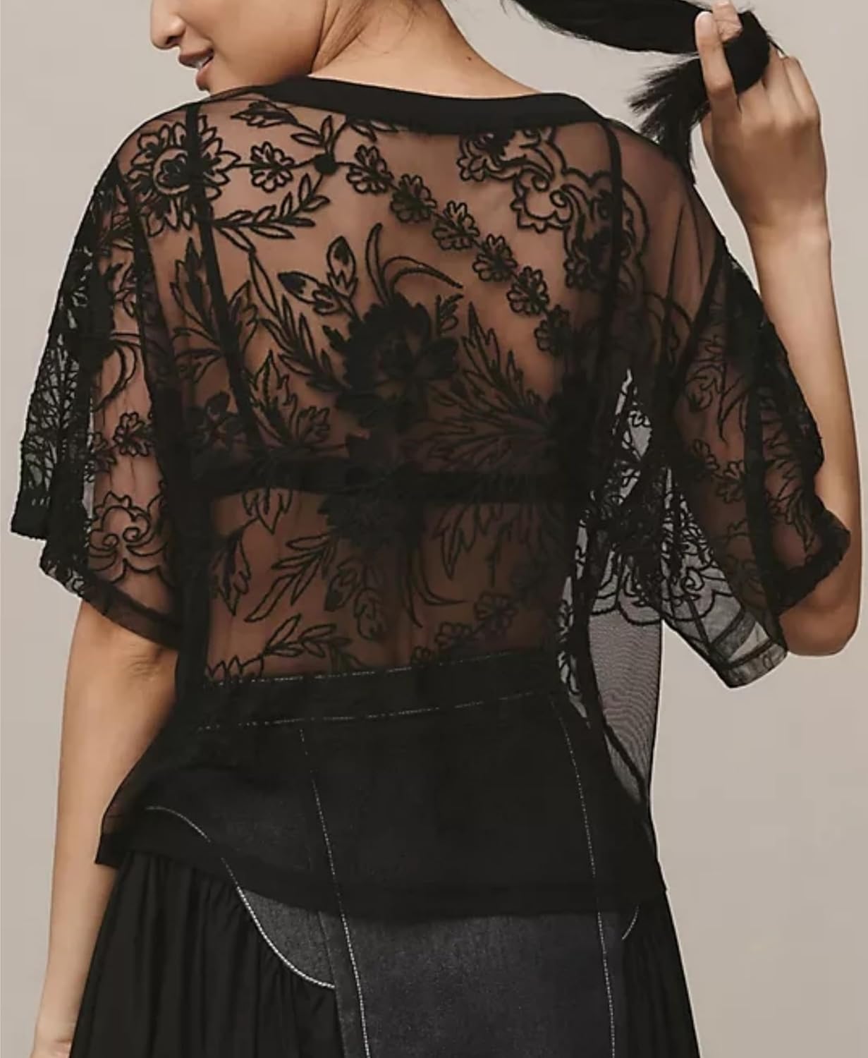 Women's Sexy Lace Tops Short Sleeve Round Neck Mesh 3D Printed Floral Sheer Blouse See Through Layering Shirt Tops Women's Sexy Lace Tops Short Sleeve Round Neck Mesh 3D Printed Floral Sheer Blouse See Through Layering Shirt Tops