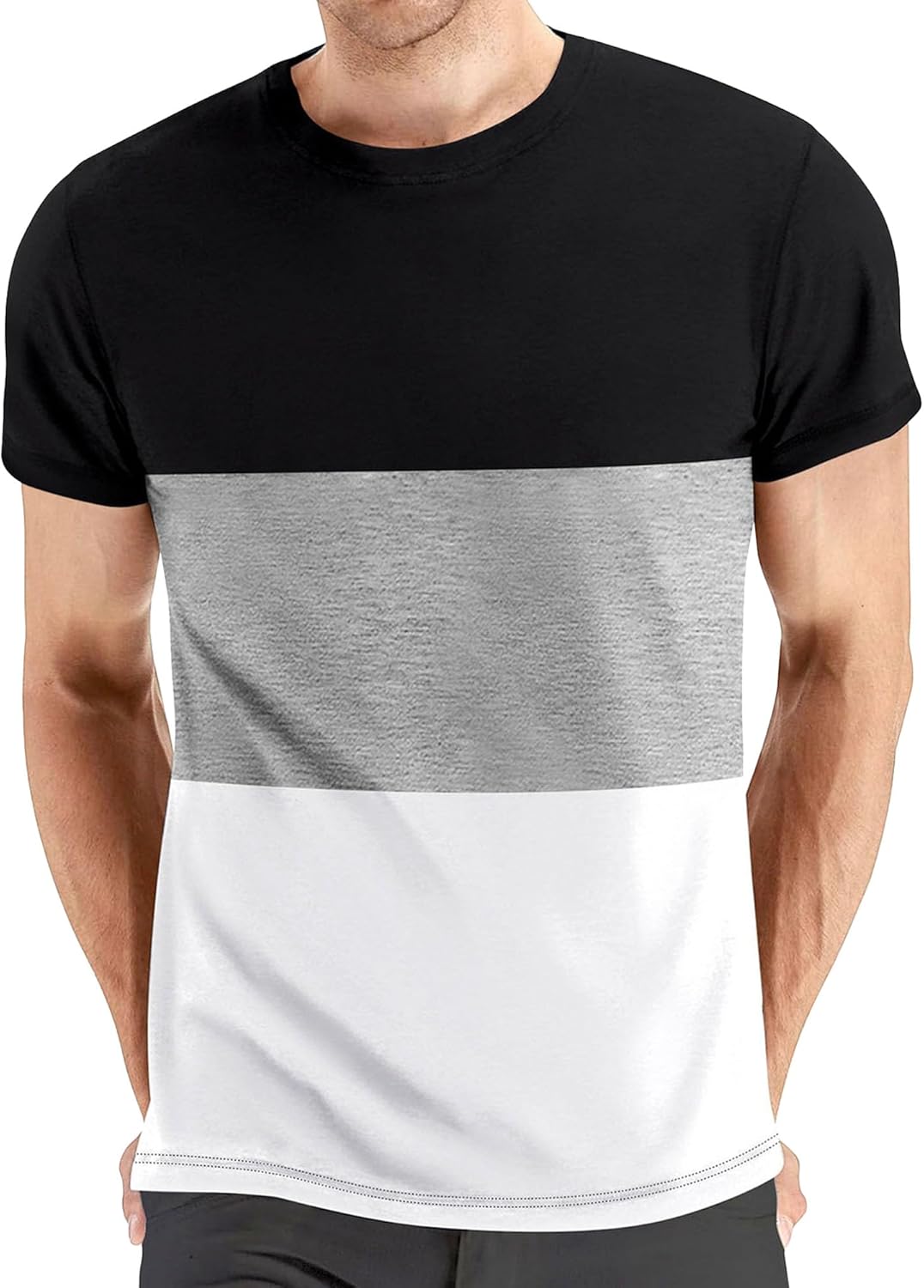 Men's Color Block Short Sleeve Casual T-Shirts Crew Neck Workout Outdoor Tees Loose Fit Comfort Summer Tops