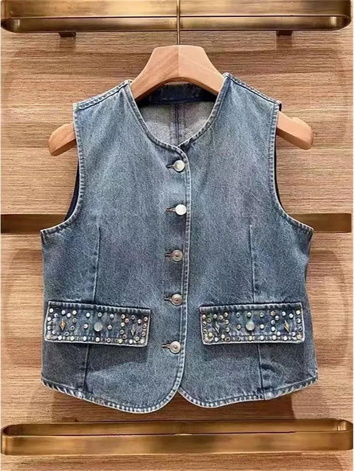 Women Pocket Vest Sleeveless Jean Jacket Streetwear Outerwear Women Pocket Vest Sleeveless Jean Jacket Streetwear Outerwear