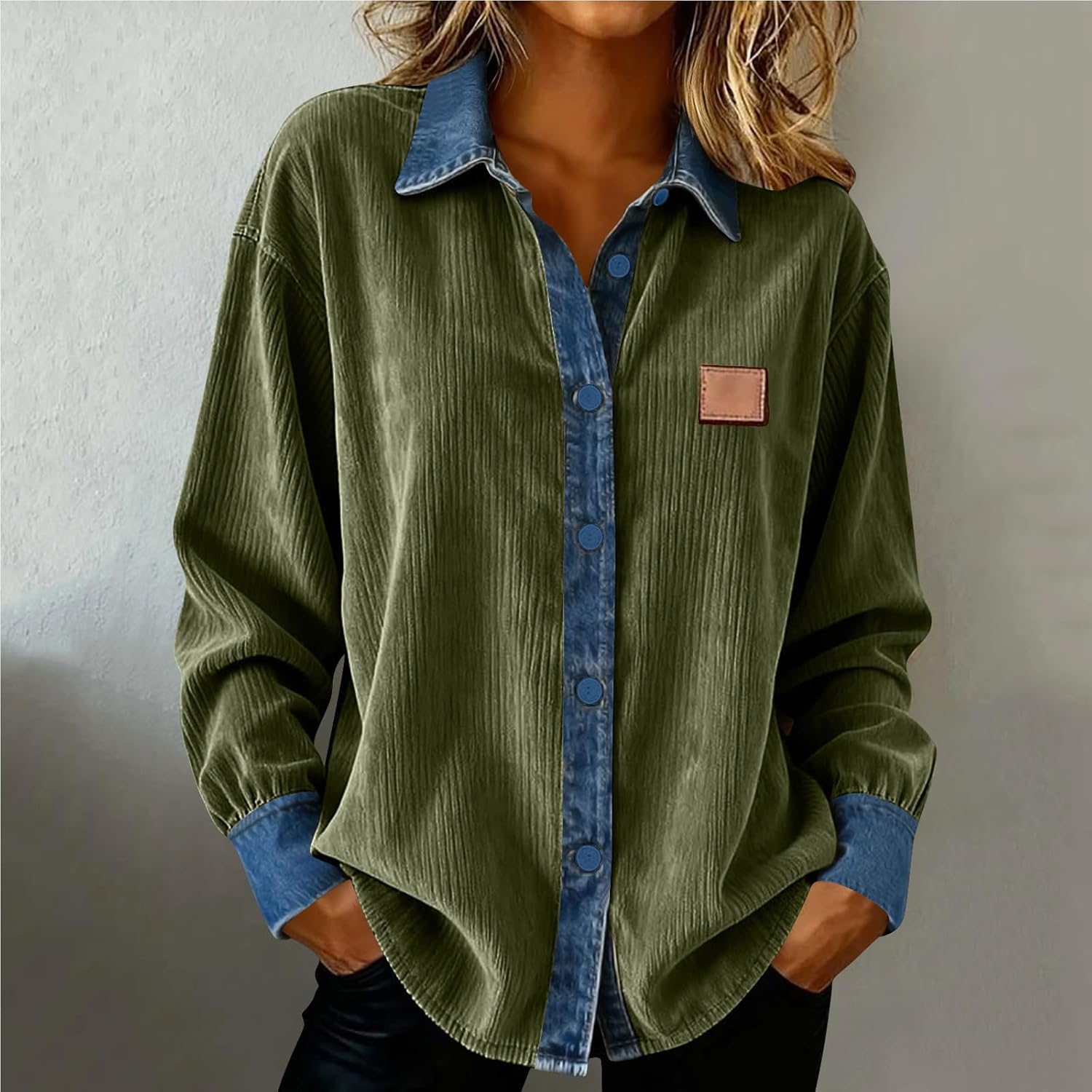 Womens Corduroy Shirt Long Sleeve Button Up V Neck Blouses Tops Loose Fit Dressy Casual Shacket Jacket Womens Corduroy Shirt Long Sleeve Button Up V Neck Blouses Tops Loose Fit Dressy Casual Shacket Jacket