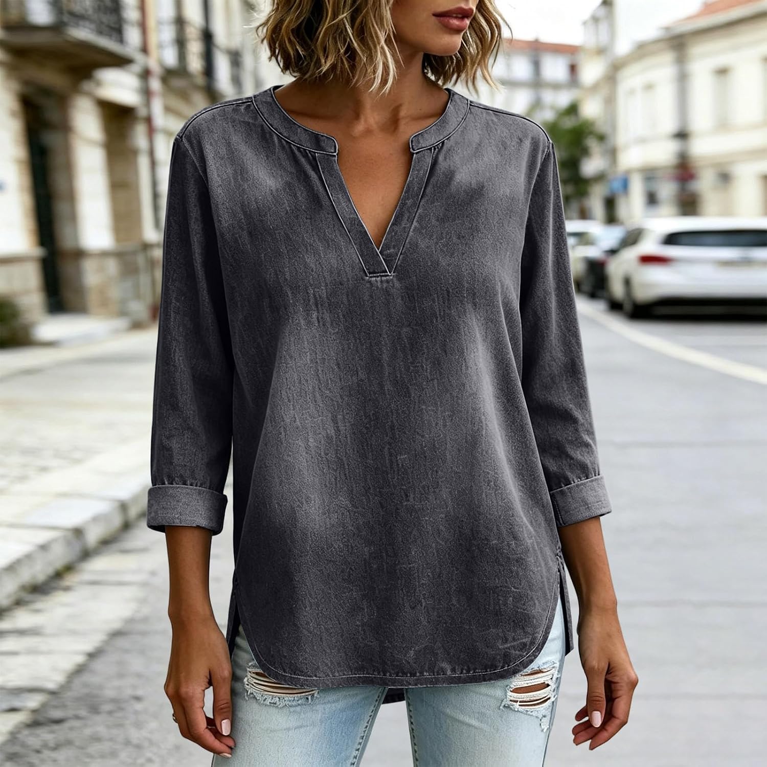 Tops for Women V Neck Long Sleeve Casual Shirt Blouse