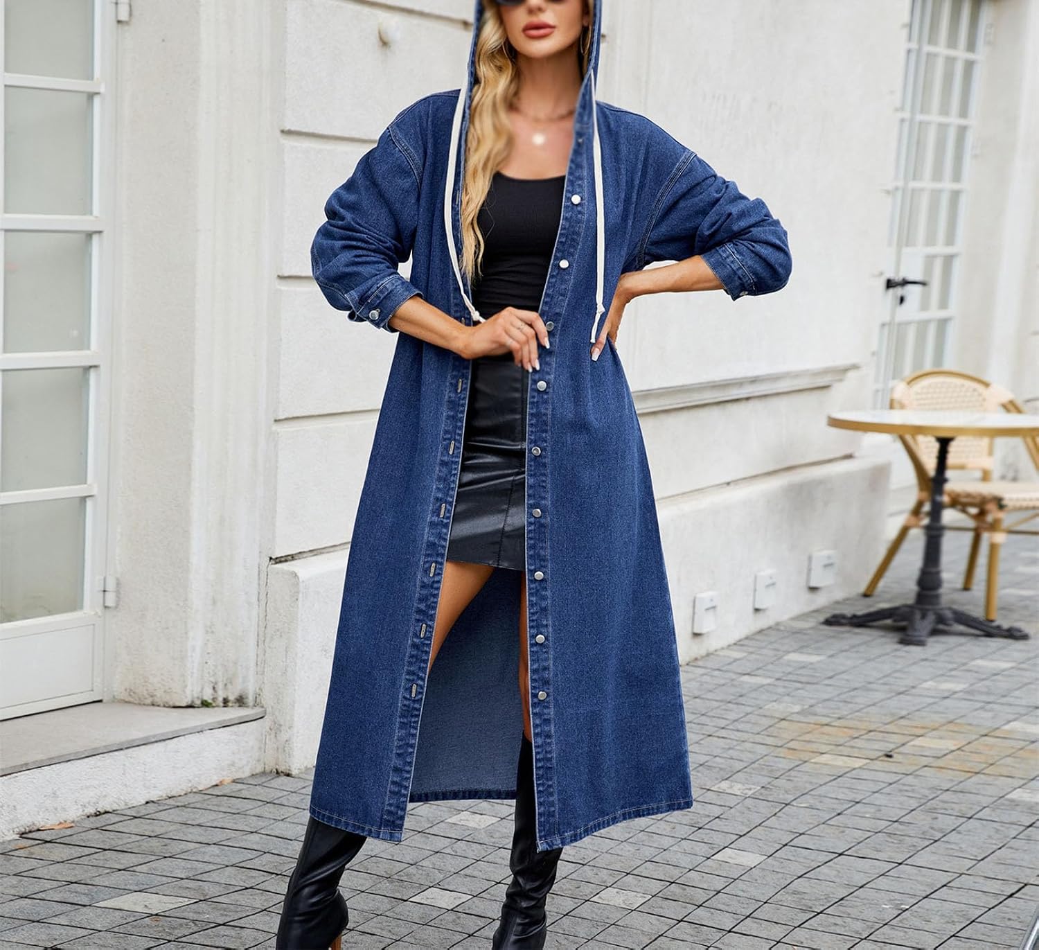 Women's Long Hooded Jacket Long Sleeve Button Down Jean Jacket Boyfriend Casual Streetwear Outerwear Women's Long Hooded Jacket Long Sleeve Button Down Jean Jacket Boyfriend Casual Streetwear Outerwear