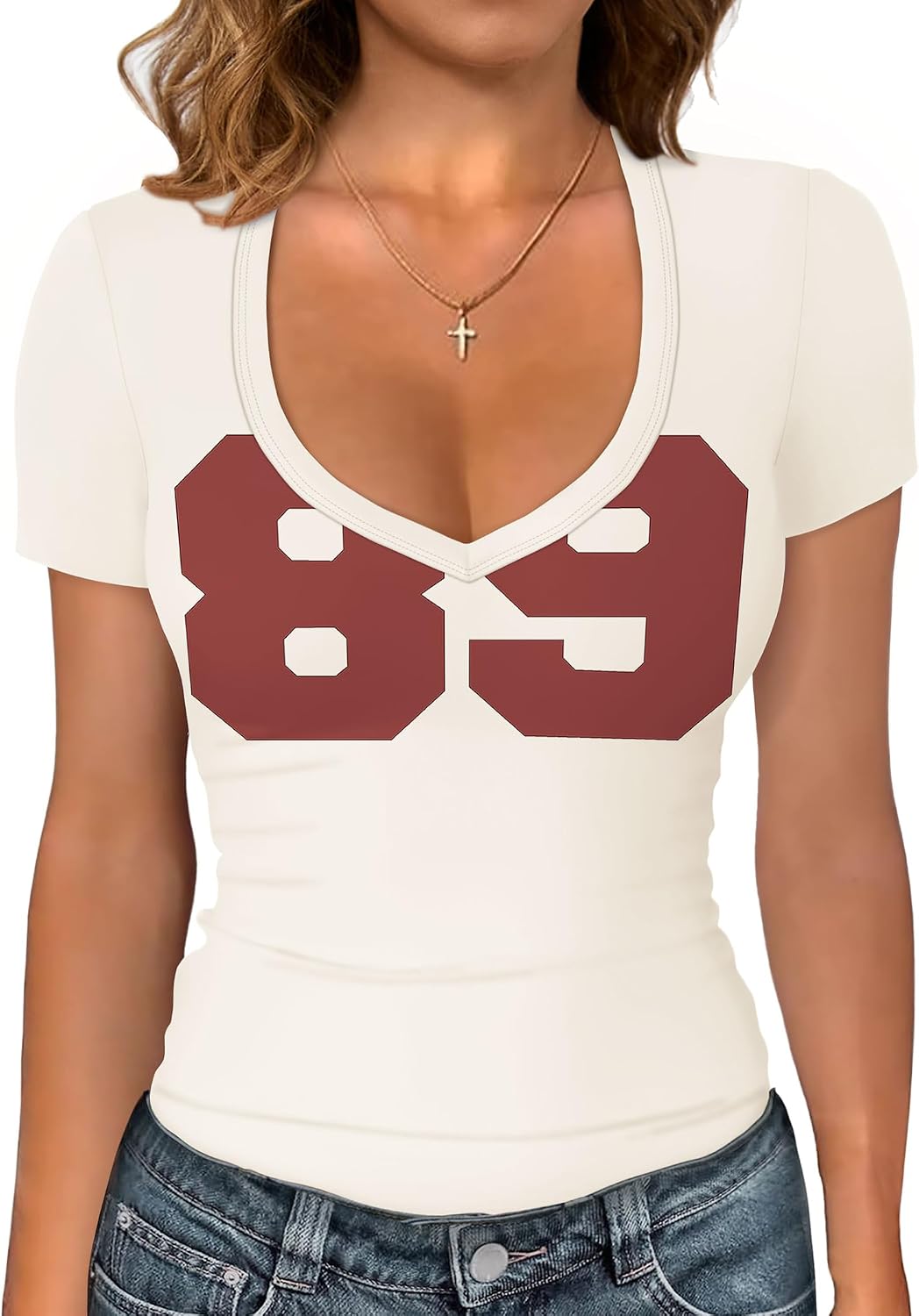 Short Sleeve Shirts for Women V Neck Summer Ribbed Tshirts Slim Fit Spring Fashion Going Out Basic Tees