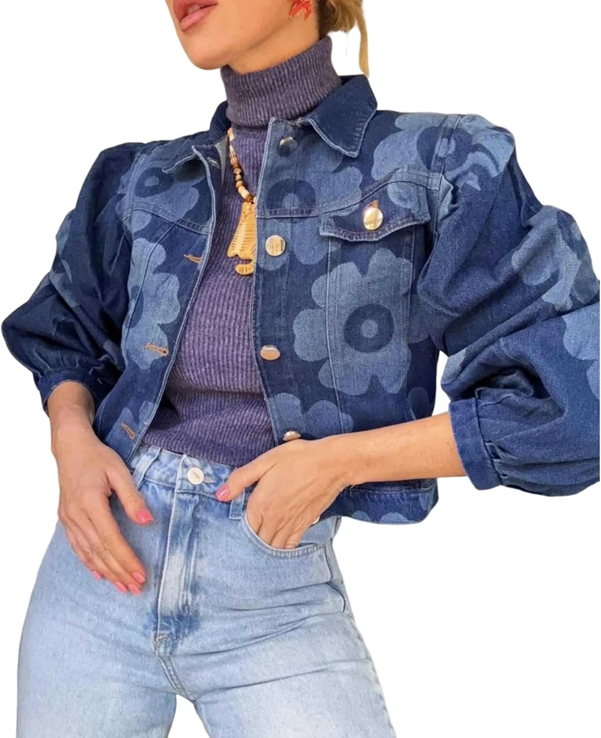 Women's Cropped Jean Jacket Fall Outfits Fashion Floral Printed Button Down Shacket Short Jackets Women's Cropped Jean Jacket Fall Outfits Fashion Floral Printed Button Down Shacket Short Jackets