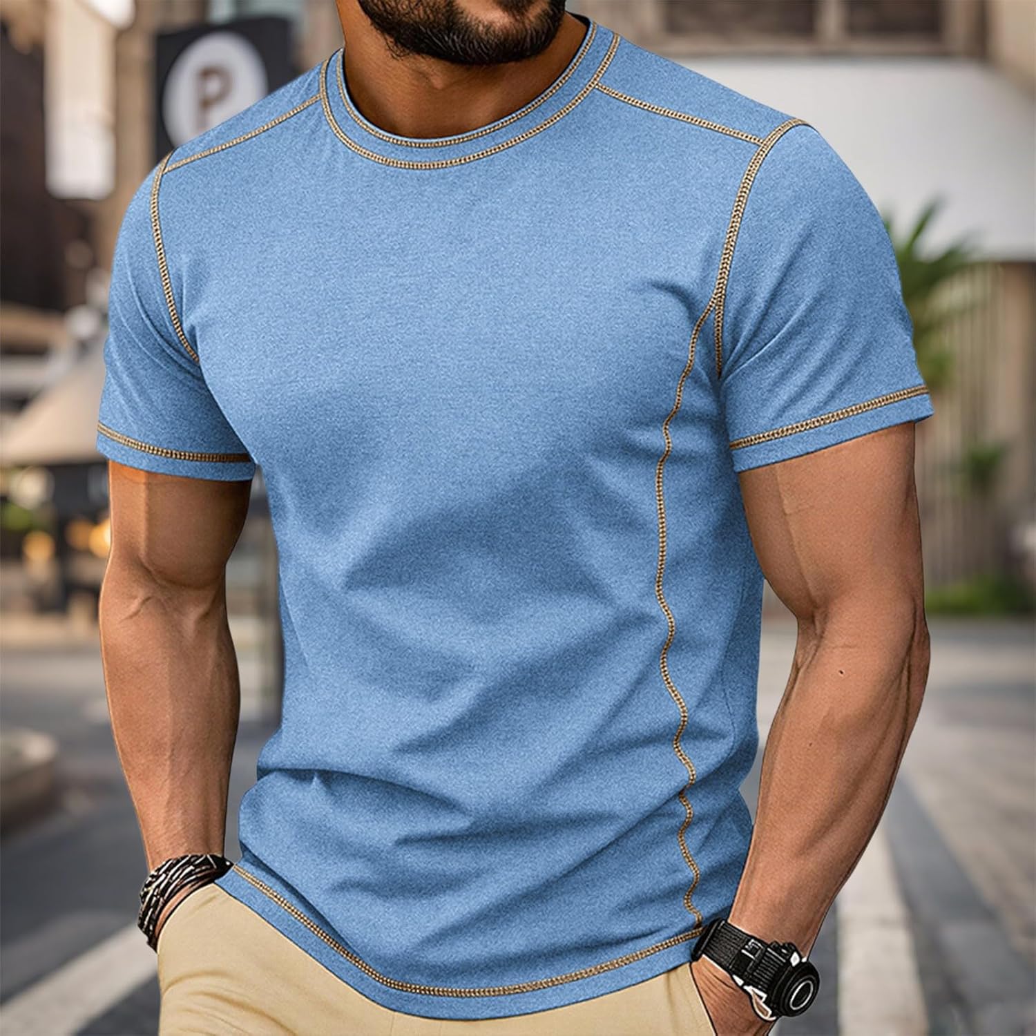 Mens Trendy T-Shirts Short Sleeve Crewneck Contrast Shirts Loose Fit Lightweight Casual Summer Workout Athletic Tops Mens Trendy T-Shirts Short Sleeve Crewneck Contrast Shirts Loose Fit Lightweight Casual Summer Workout Athletic Tops