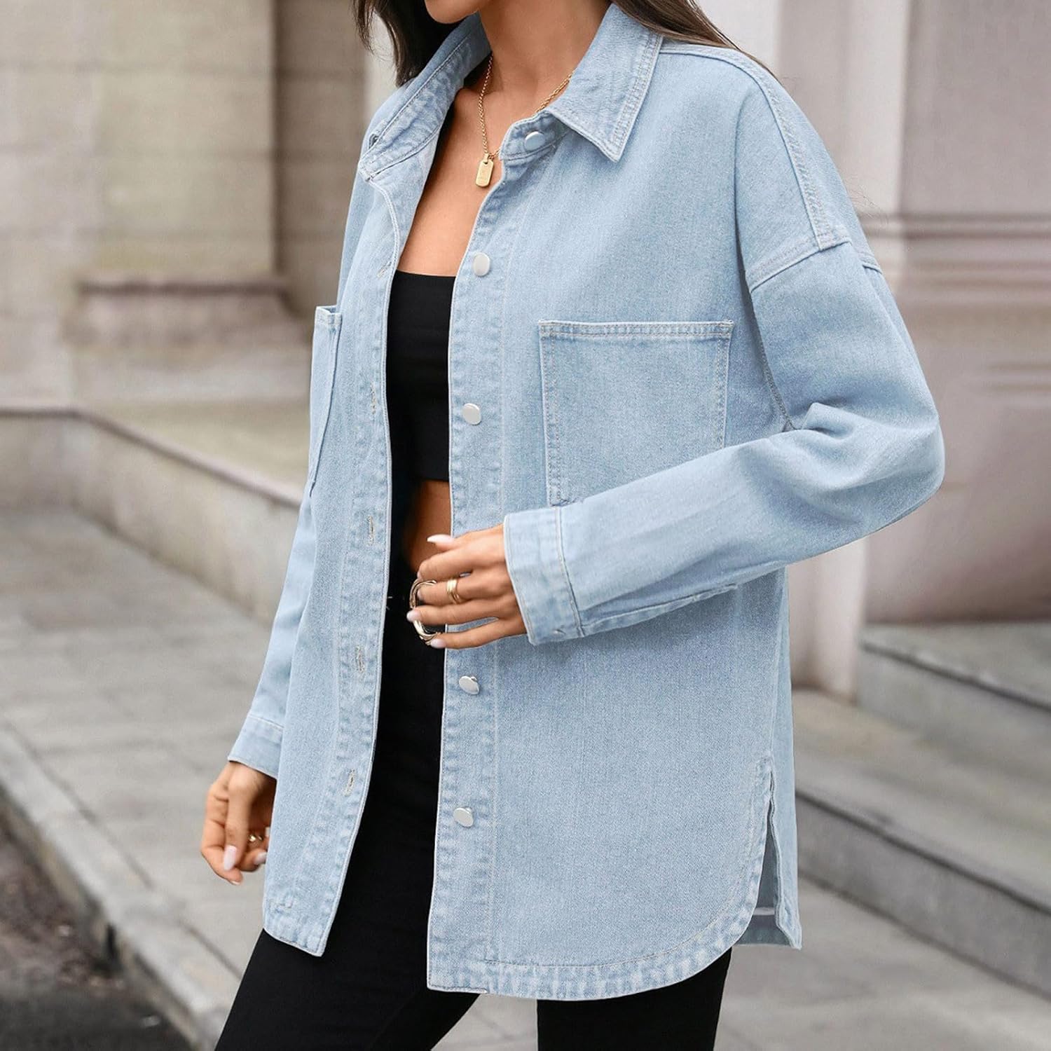 Women's Lapel Jean Jacket Loose Button Down Open Fron Long Sleeve Casual Boyfriend Shirts Women's Lapel Jean Jacket Loose Button Down Open Fron Long Sleeve Casual Boyfriend Shirts