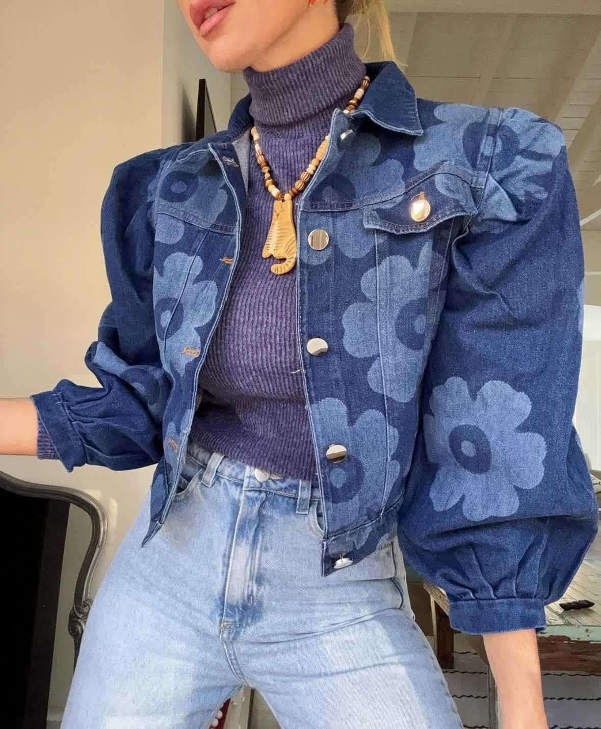 Women's Cropped Jean Jacket Fall Outfits Fashion Floral Printed Button Down Shacket Short Jackets Women's Cropped Jean Jacket Fall Outfits Fashion Floral Printed Button Down Shacket Short Jackets