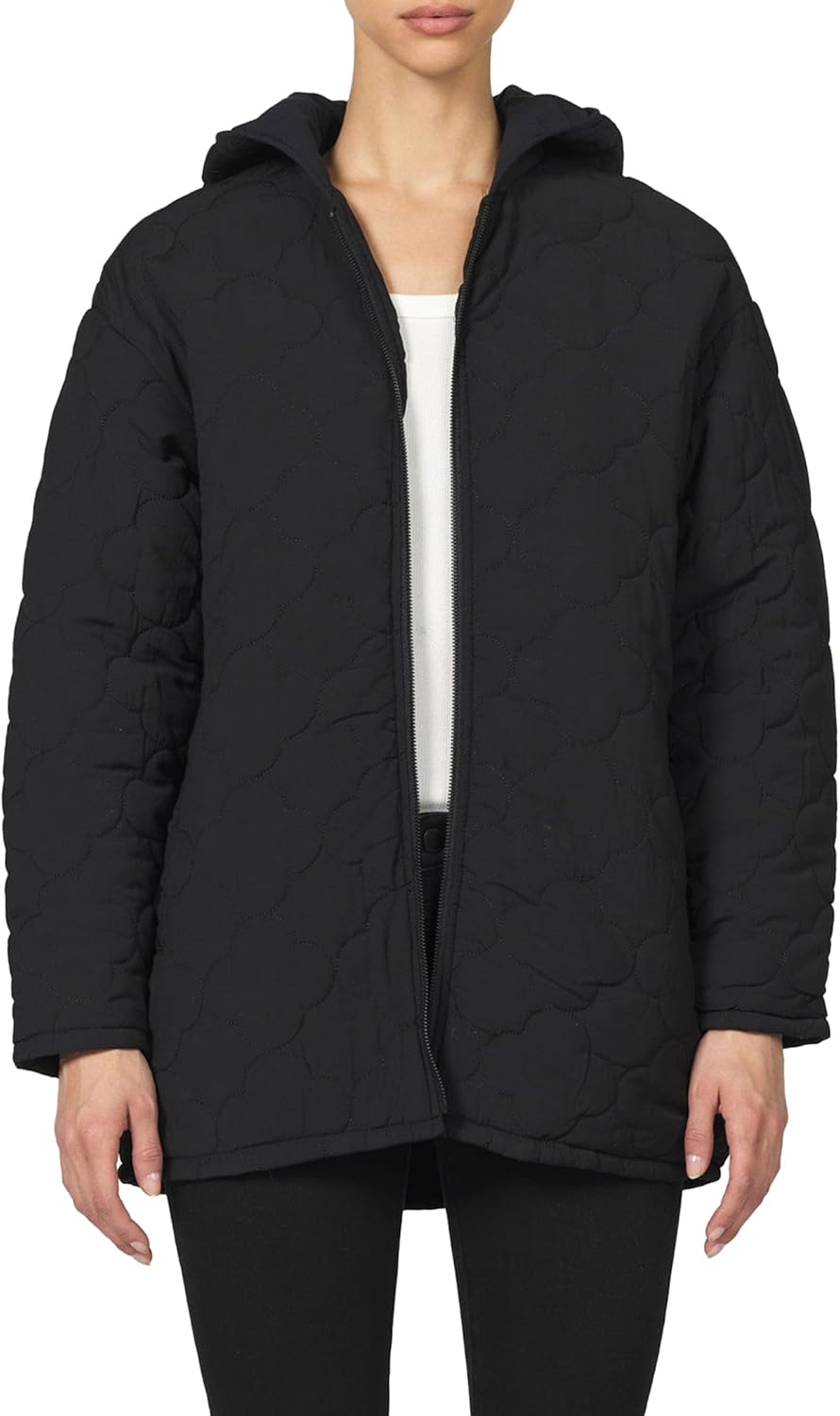 Liv Long Jacket Women 's Quilted Zip Front Hoodie Coat Liv Long Jacket Women 's Quilted Zip Front Hoodie Coat