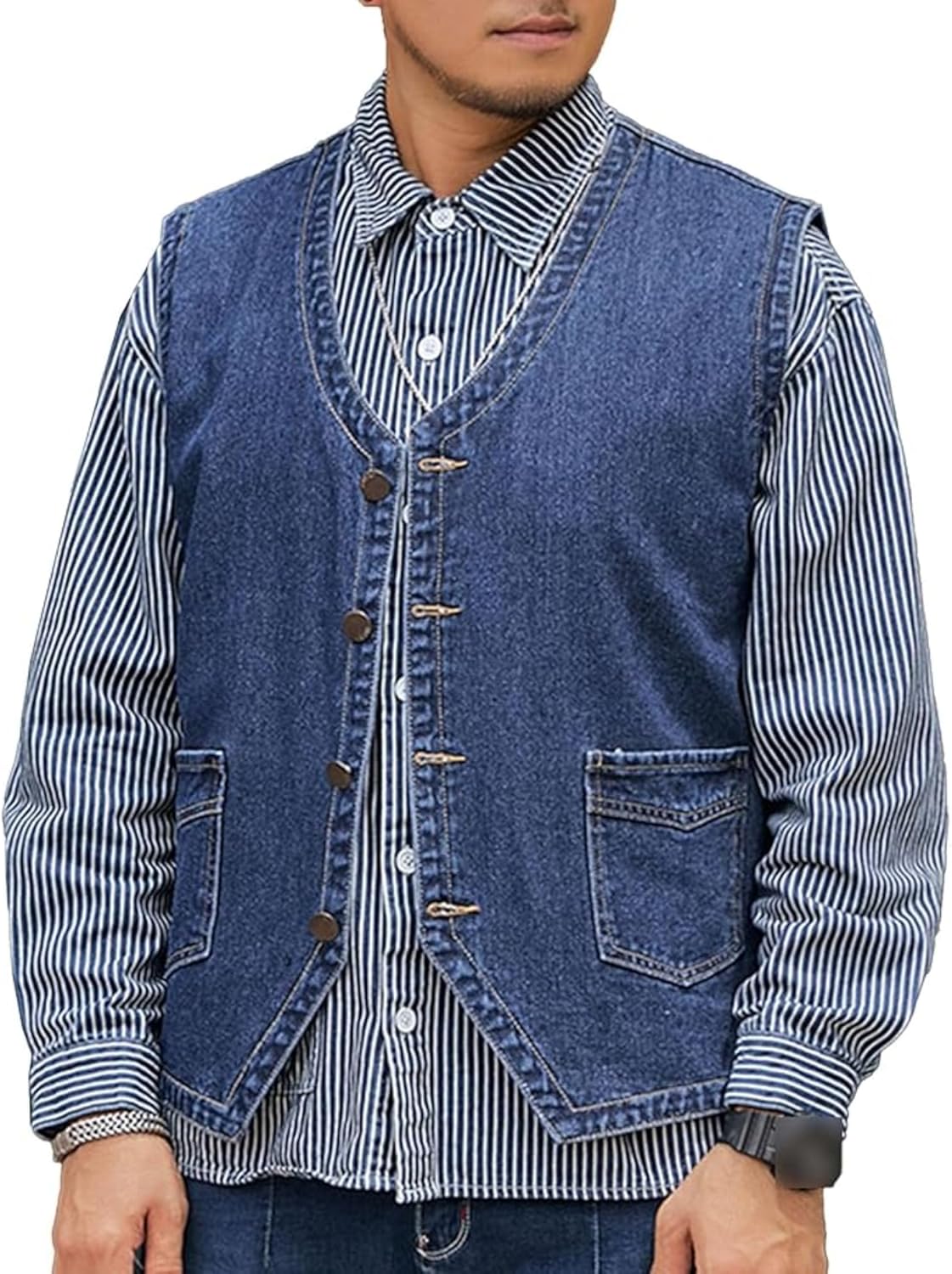 Men's Casual Vest Double Pocket Sleeveless Jean Men Jacket Big &Tall Outdoor Work Vests