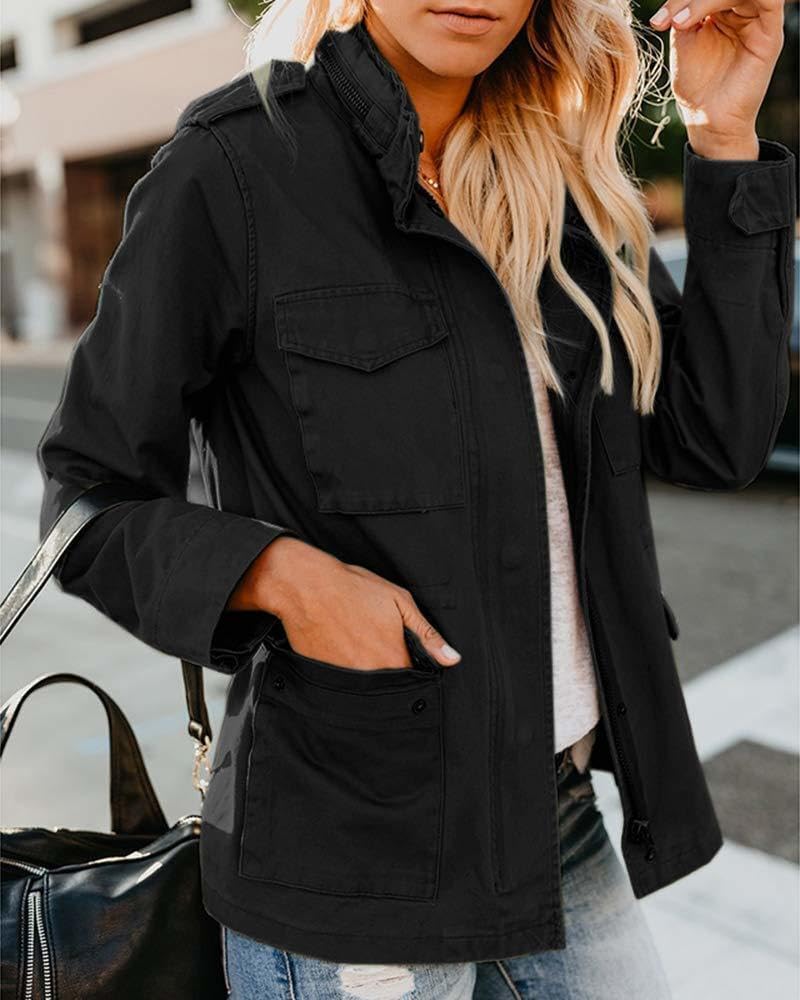 Zip Up Military Anorak Jackets for Women Long Sleeve Snap Buttons Drawstring Cargo Utility Coats with Pockets Zip Up Military Anorak Jackets for Women Long Sleeve Snap Buttons Drawstring Cargo Utility Coats with Pockets
