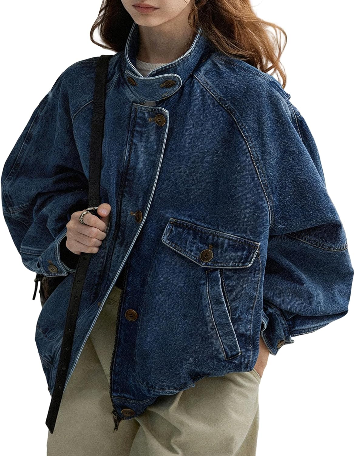 Women Casual Jean Jacket Long Sleeve Shirt Shacket With Pockets