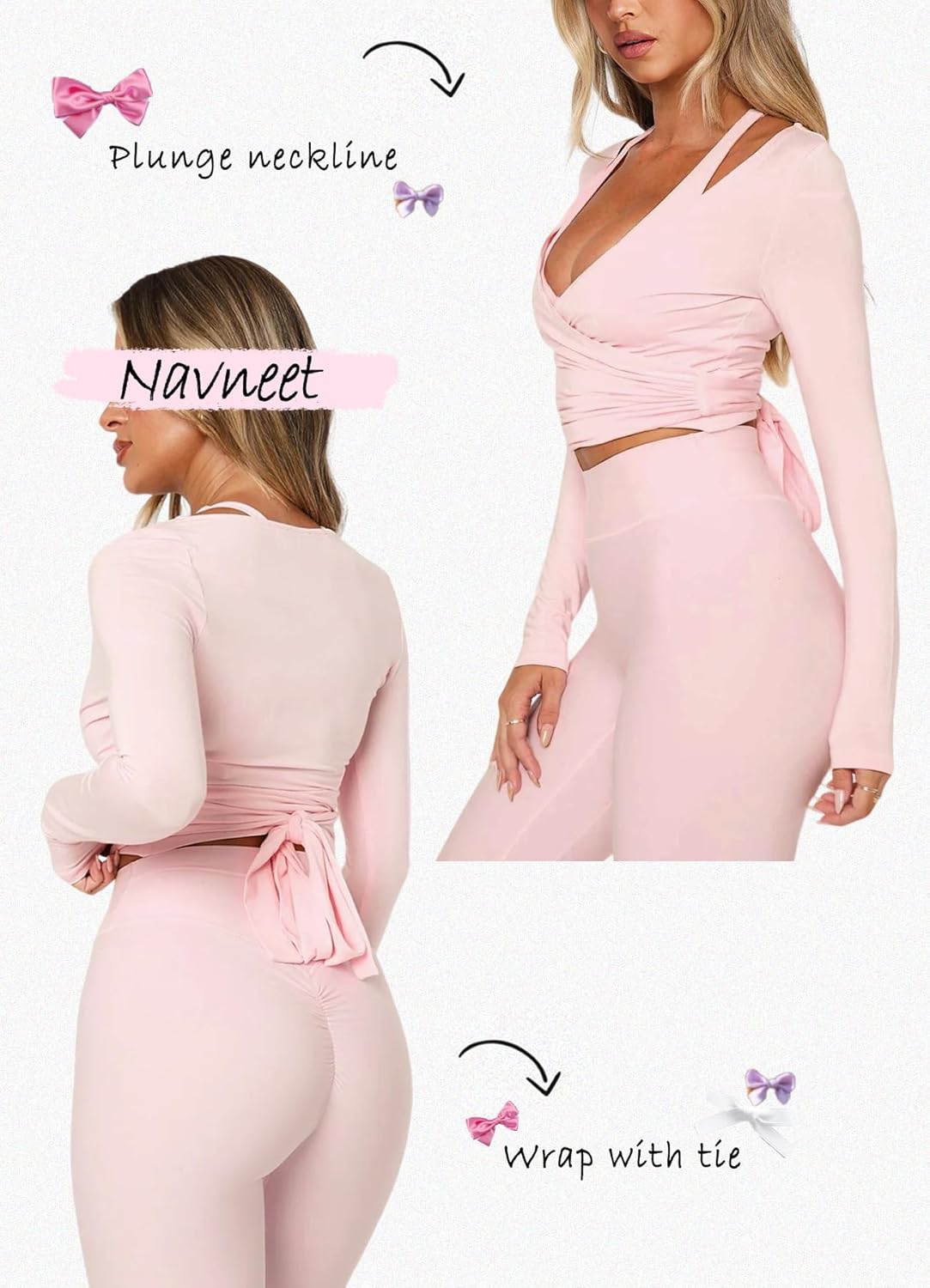 Women Long Sleeve Ballet Pilates Yoga Wrap Tie Front Tops Workout Gym Shirts Cardigan Women Long Sleeve Ballet Pilates Yoga Wrap Tie Front Tops Workout Gym Shirts Cardigan