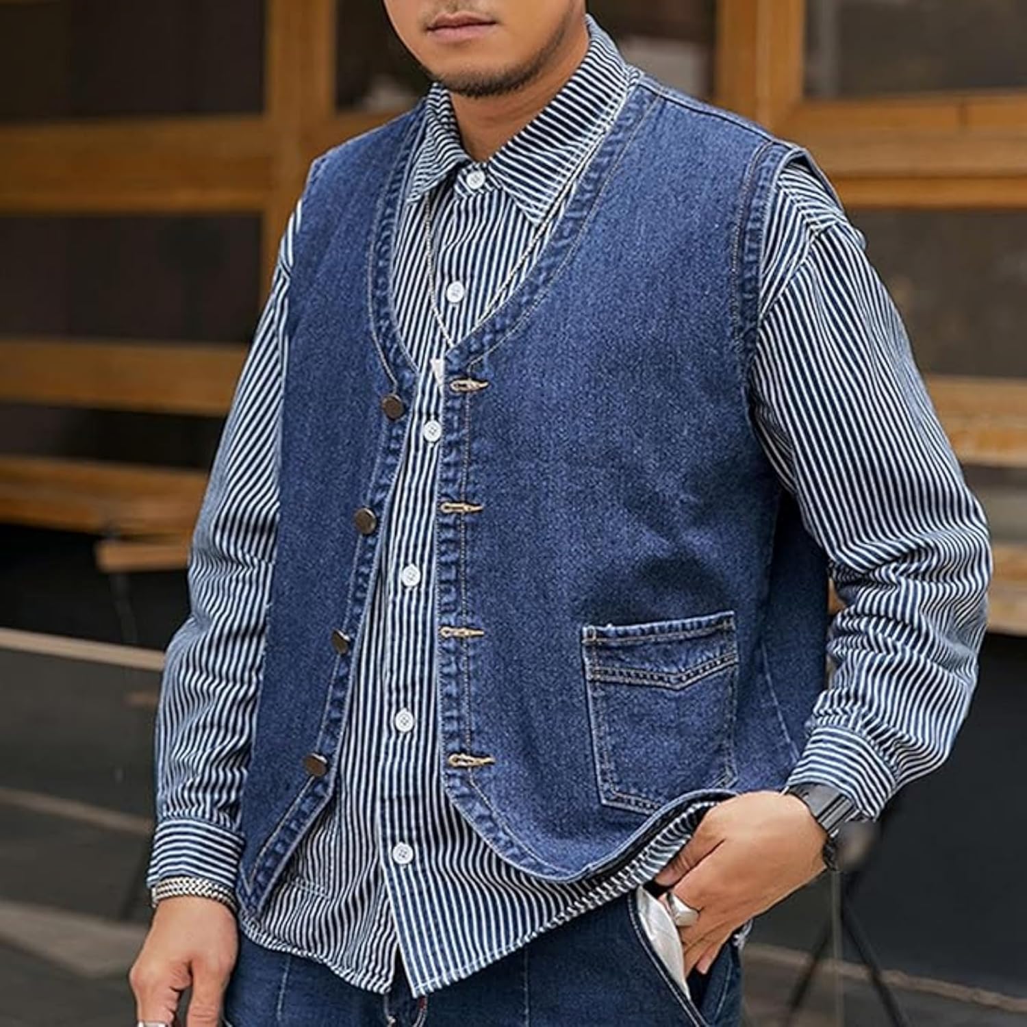 Men's Casual Vest Double Pocket Sleeveless Jean Men Jacket Big &Tall Outdoor Work Vests Men's Casual Vest Double Pocket Sleeveless Jean Men Jacket Big &Tall Outdoor Work Vests