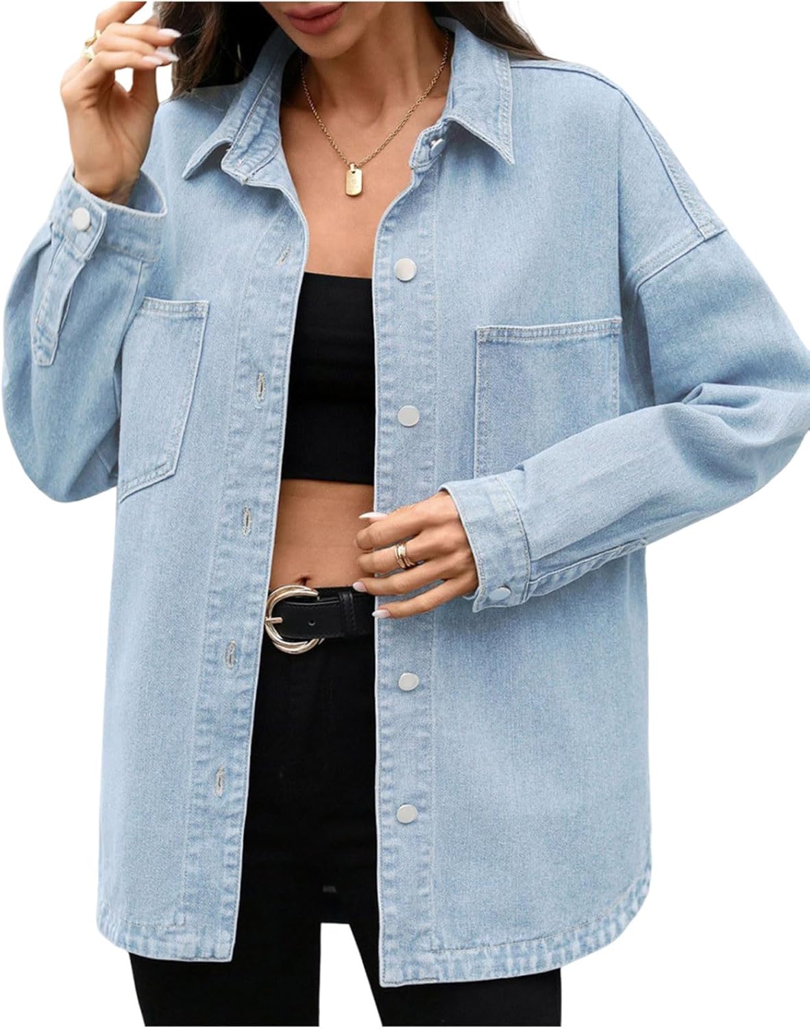 Women's Lapel Jean Jacket Loose Button Down Open Fron Long Sleeve Casual Boyfriend Shirts Women's Lapel Jean Jacket Loose Button Down Open Fron Long Sleeve Casual Boyfriend Shirts