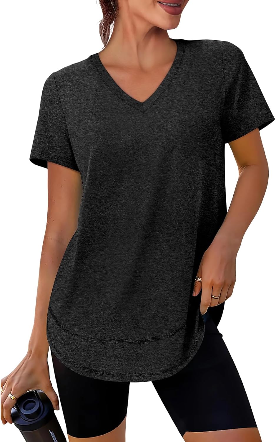 Womens Workout Tops Short Sleeve Shirts Sun Protection UPF Quick Dry Outfits for Hiking Running V Neck Womens Workout Tops Short Sleeve Shirts Sun Protection UPF Quick Dry Outfits for Hiking Running V Neck