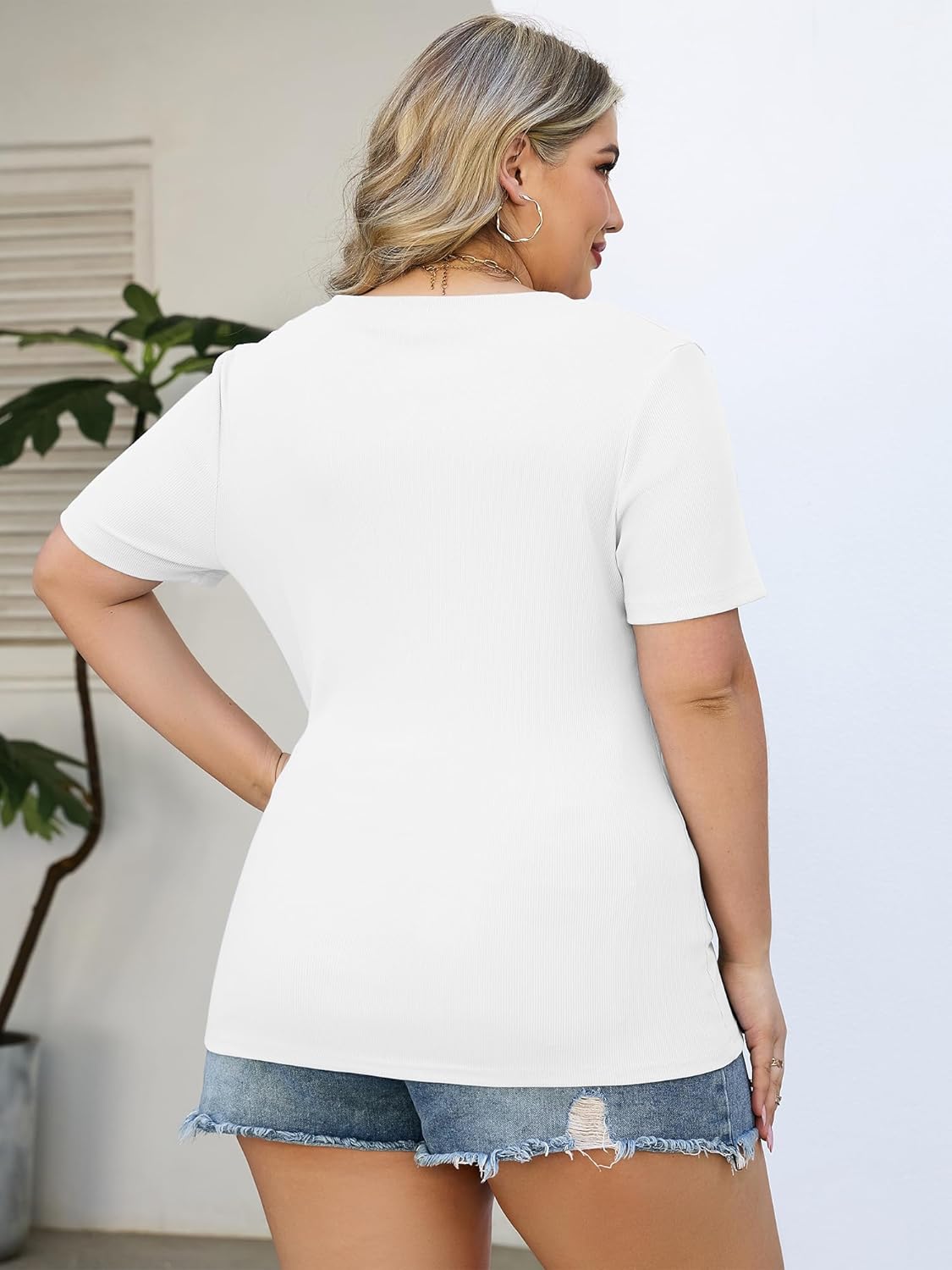 Womens Tops V Neck Short Sleeve Ribbed Knit Shirts Summer Fitted Basic Tee Casual Blouse Womens Tops V Neck Short Sleeve Ribbed Knit Shirts Summer Fitted Basic Tee Casual Blouse